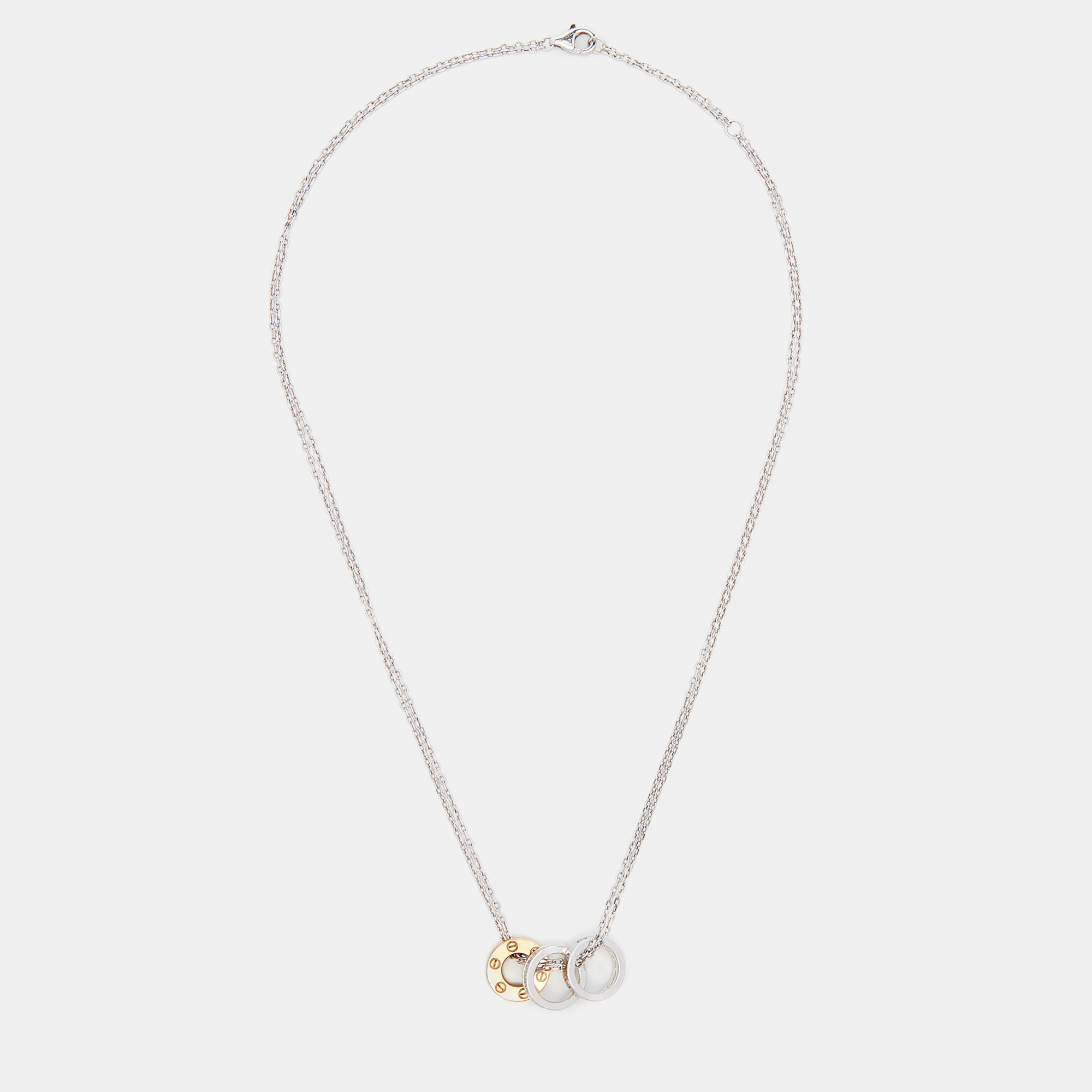 

Cartier Love Diamonds 18k Two Tone Gold 3 Loop Double Chain Necklace