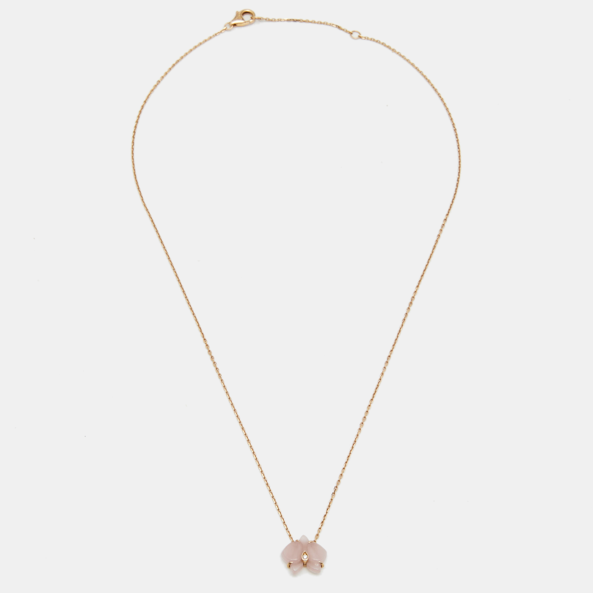 

Cartier Caresse d'Orchidees par Cartier Diamond Pink Chalcedony 18K Rose Gold Necklace