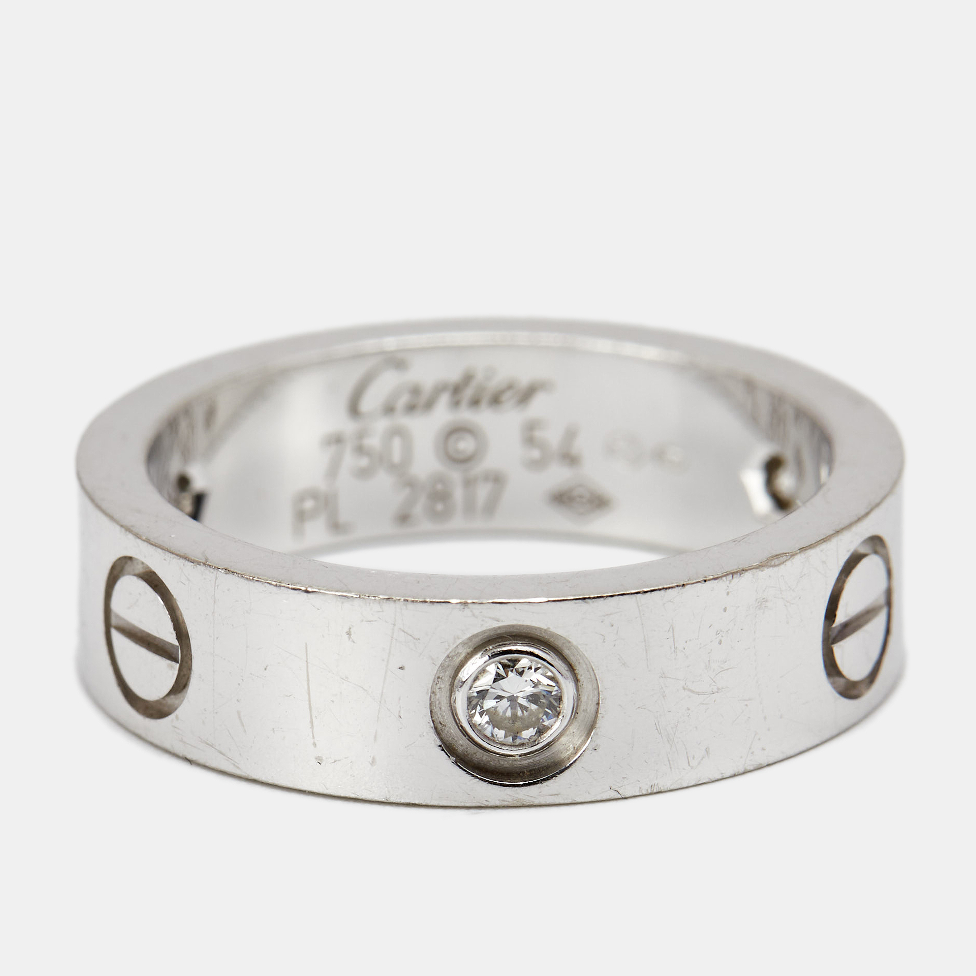 Cartier Love 3 Diamonds 18k White Gold Band Ring Size