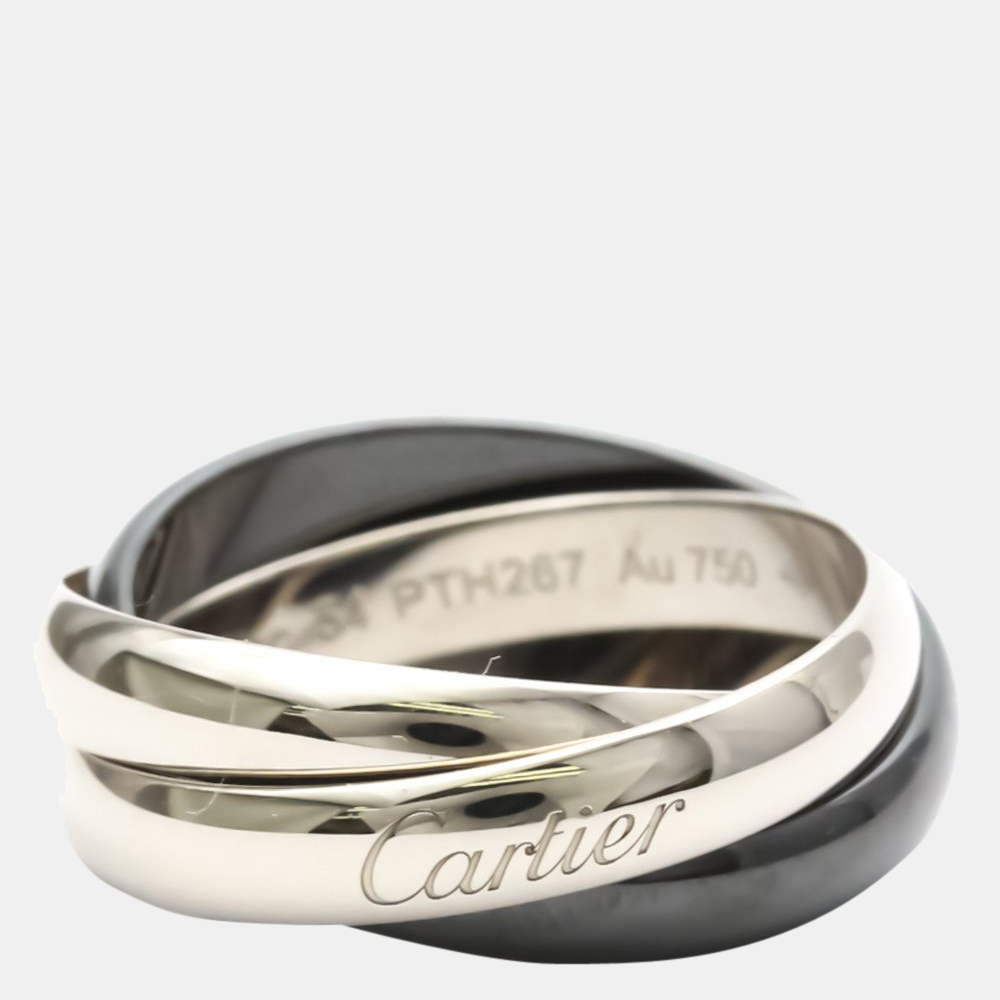 Pre Owned Cartier Trinity 18K White Gold Ceramic Ring EU 54
