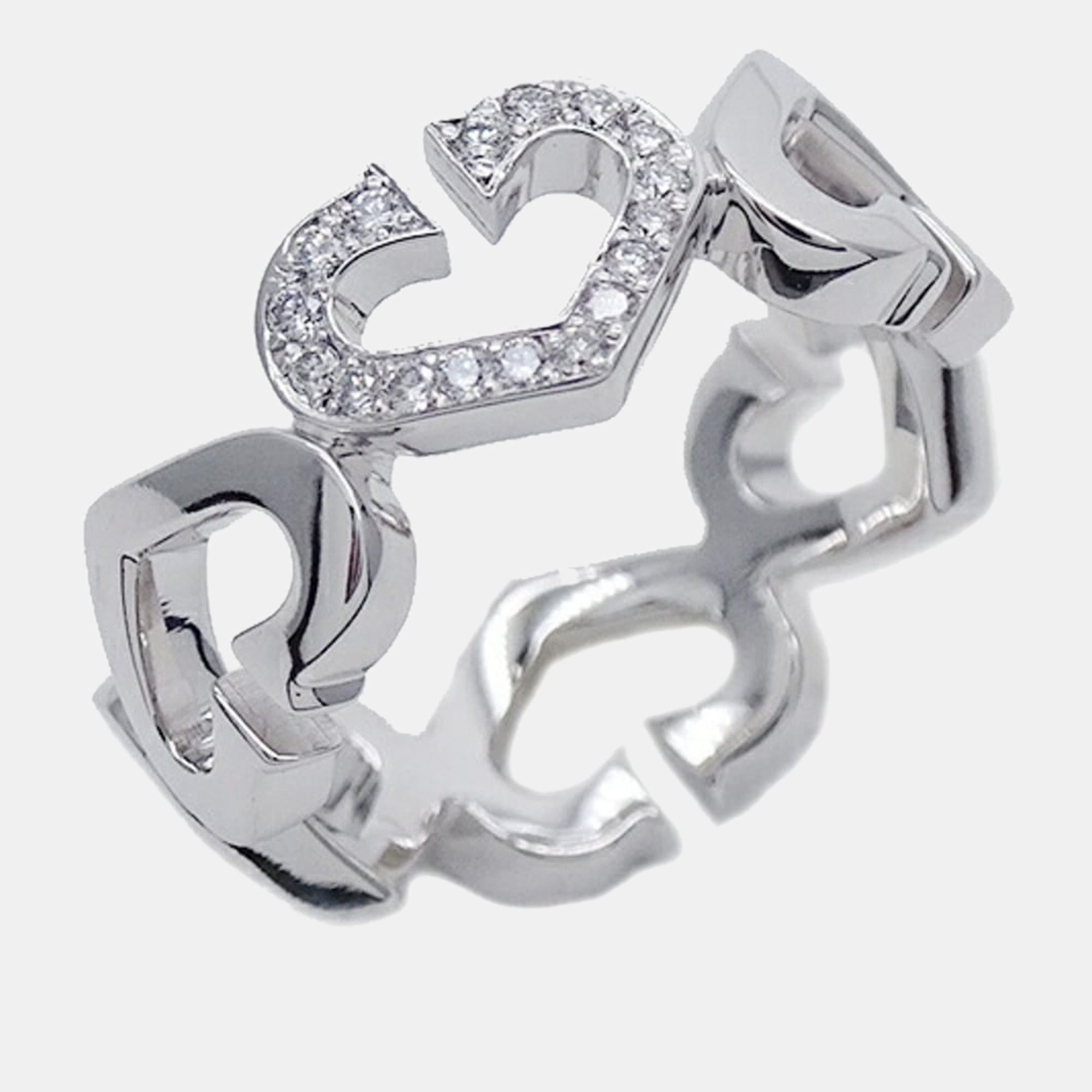 Pre Owned Cartier Heart C 18K White Gold Diamond Ring EU 48