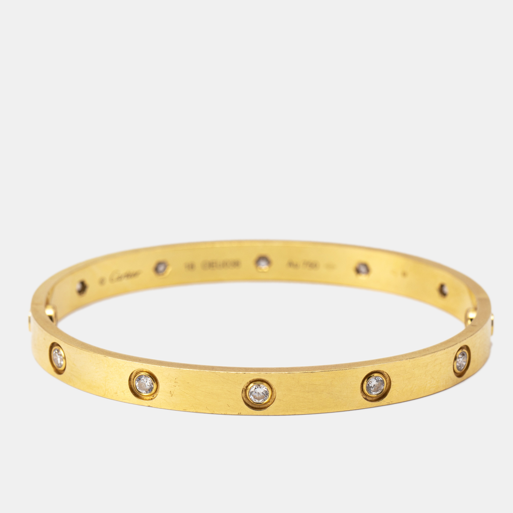 Pre Owned Cartier Love 10 Diamonds 18k Yellow Gold Bangle Bracelet 18