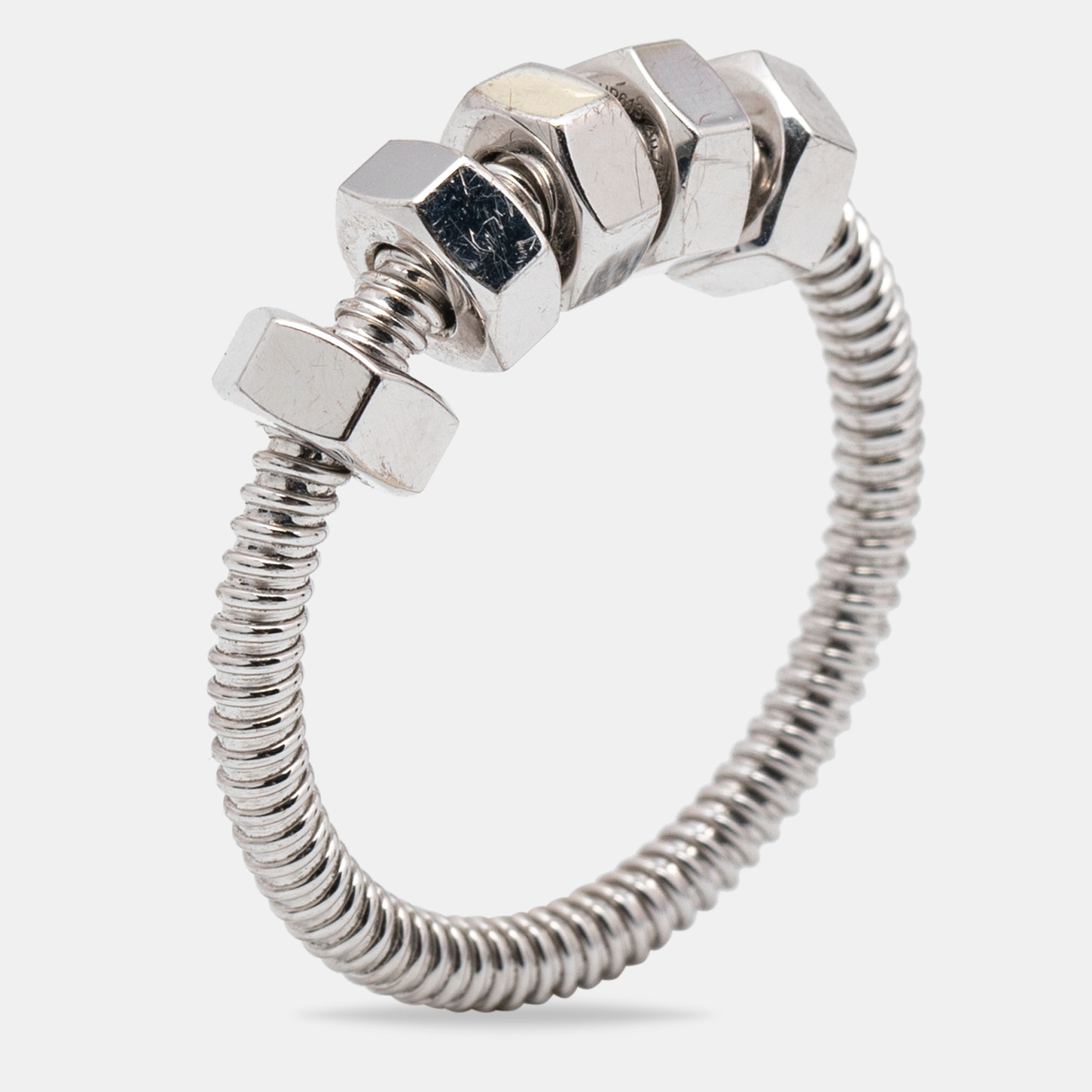 Pre Owned Cartier Ecrou De Cartier 18k White Gold Ring Size 56