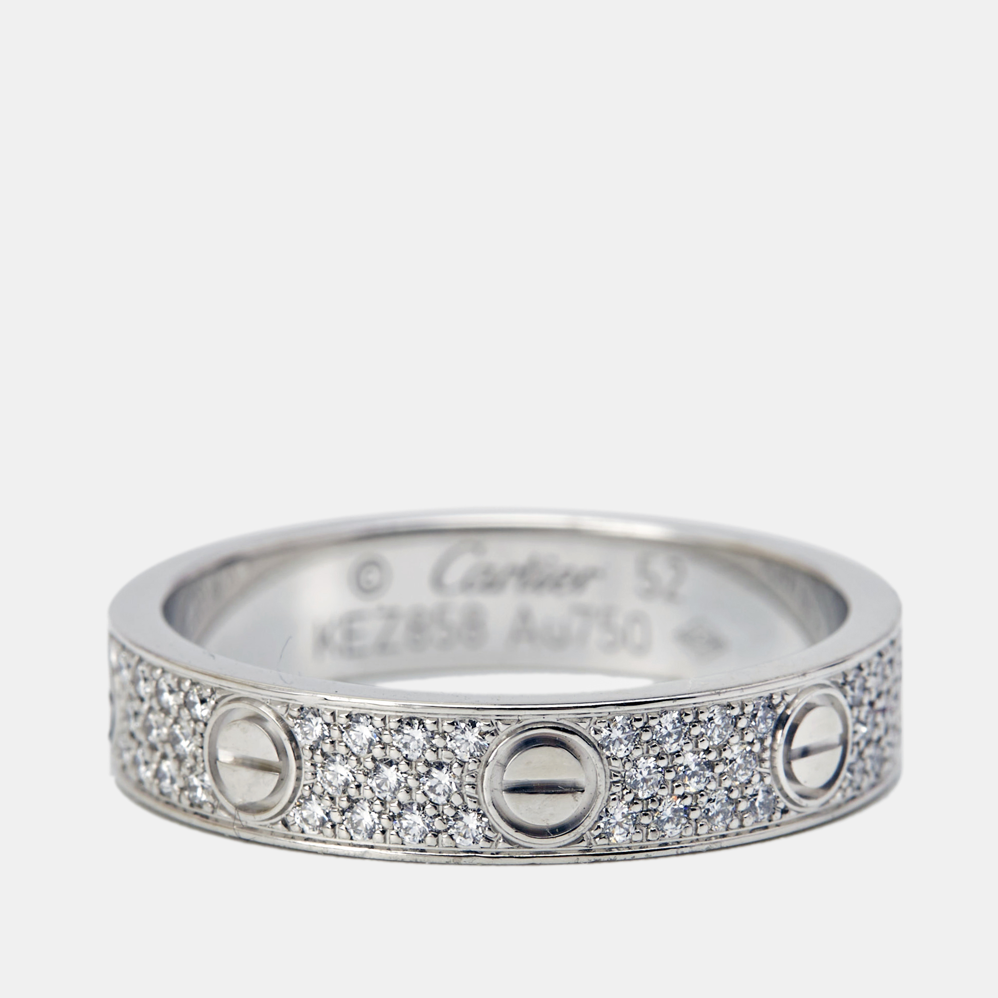 

Cartier Love Diamond Paved 18k White Gold Band Ring Size