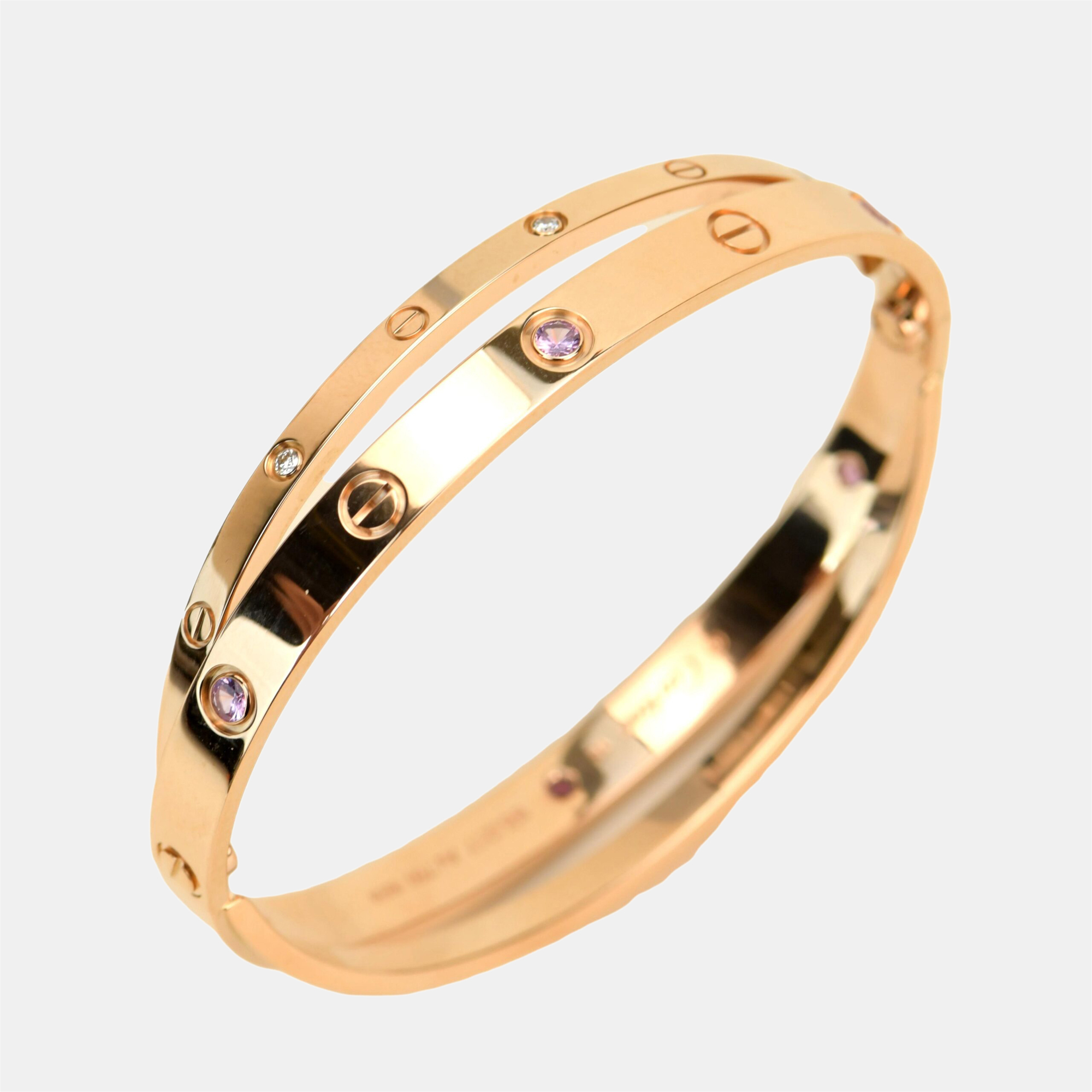 

Cartier Love Bracelet Set in Rose Gold Diamond Pink Sapphire Size