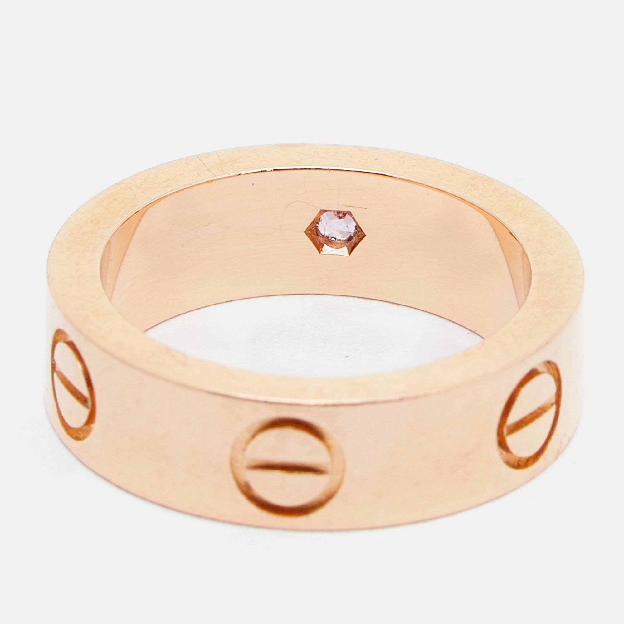 

Cartier Love Pink Sapphire 18k Rose Gold Band Ring Size