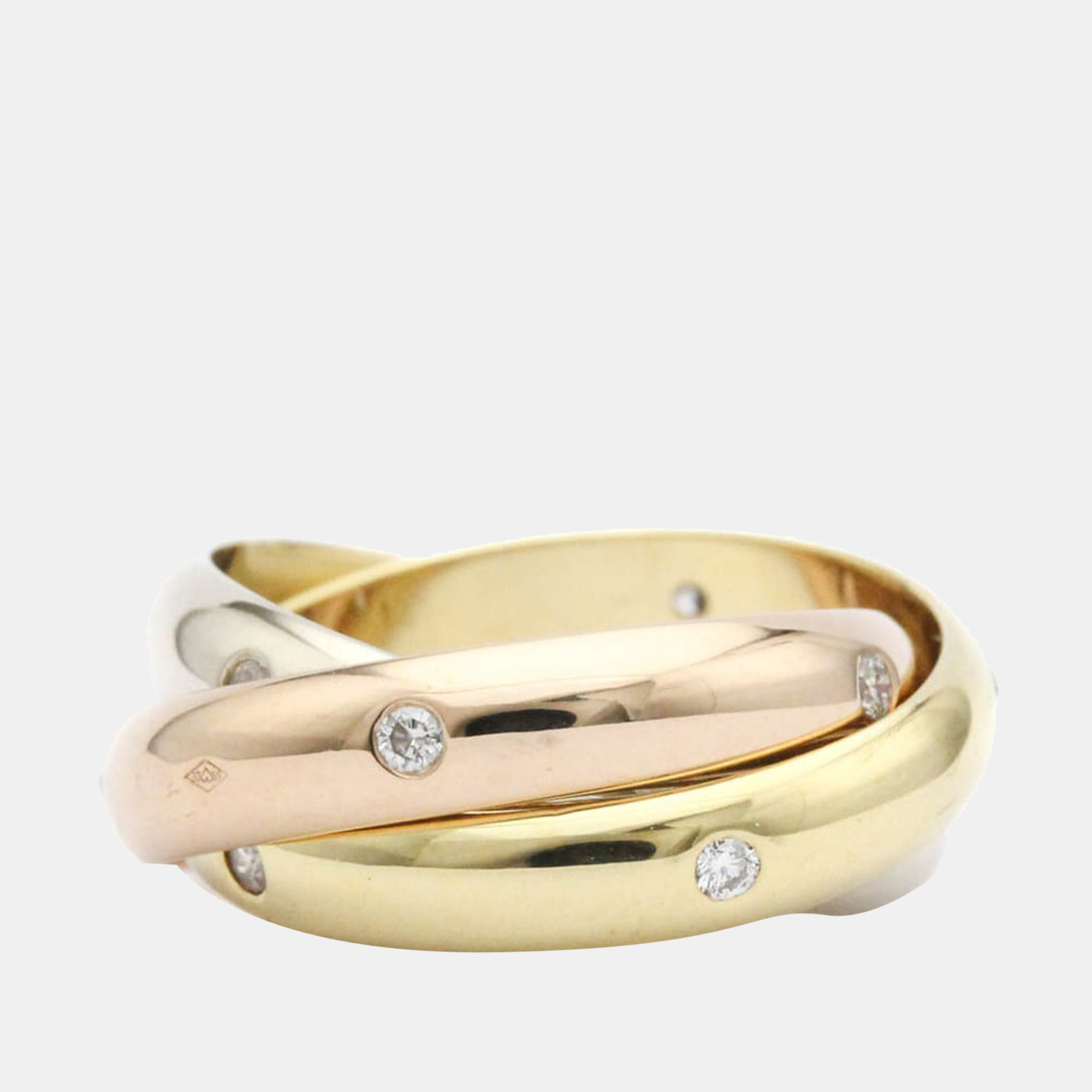 

Cartier Trinity 18K Yellow Rose and White Gold Diamond Ring EU 49