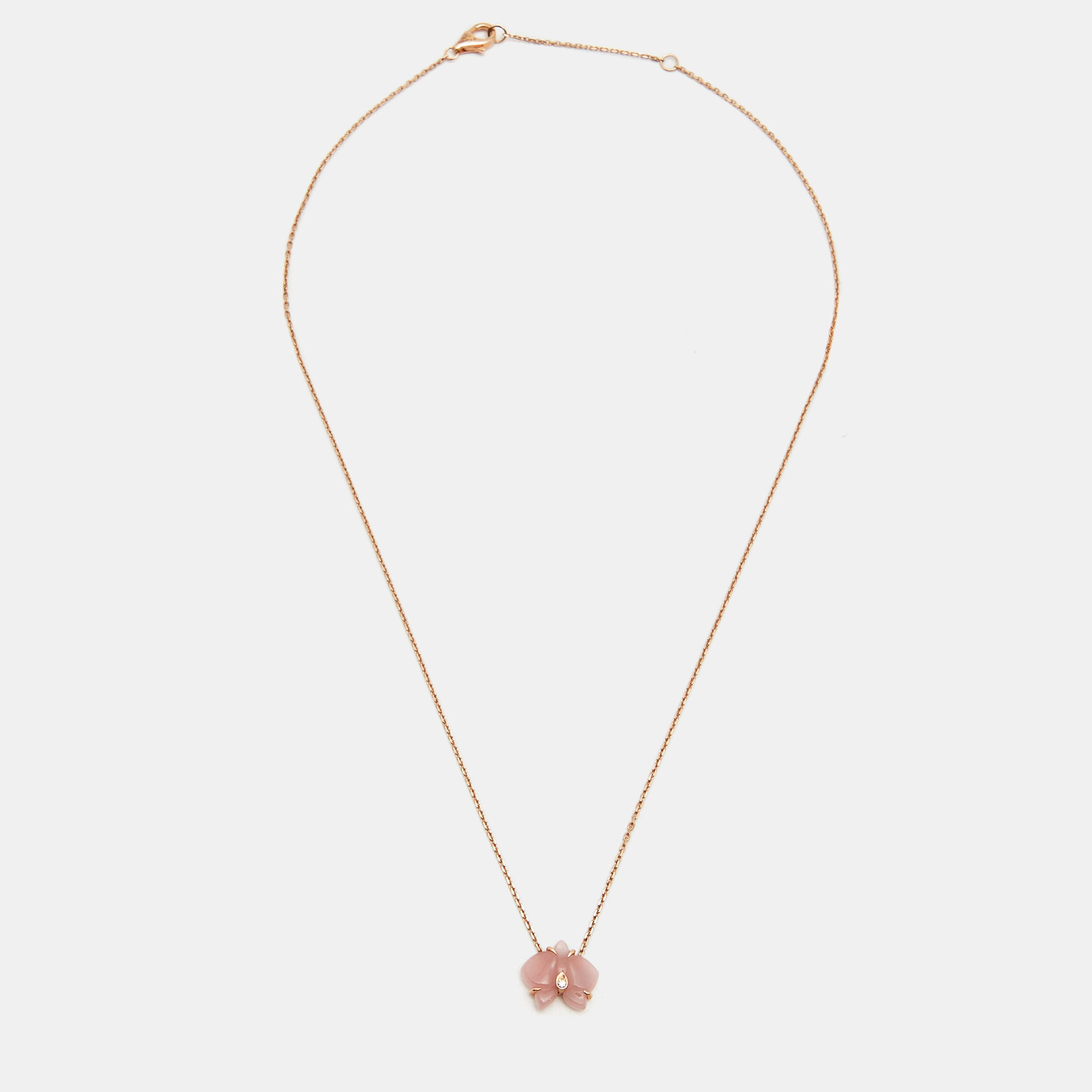 

Cartier Caresse d'Orchidees par Cartier Diamond Pink Chalcedony 18K Rose Gold Necklace