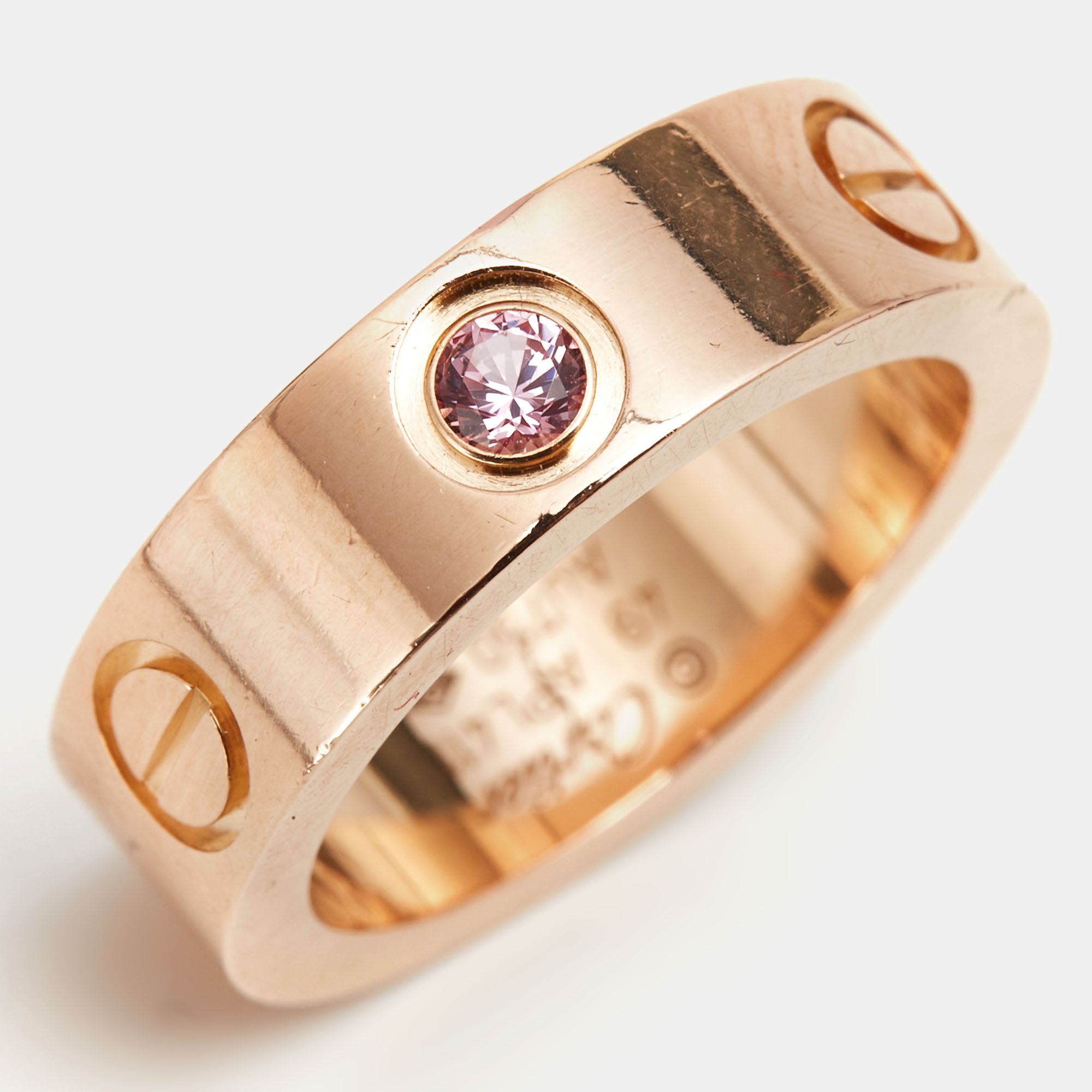 

Cartier Love Pink Sapphire 18k Rose Gold Band Ring Size