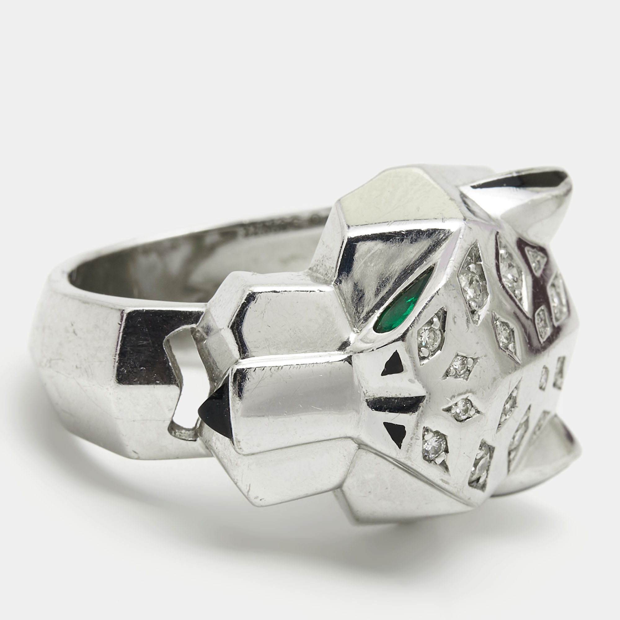 

Cartier Panthere de Cartier Multi Gemstone Lacquer 18k White Gold Ring Size
