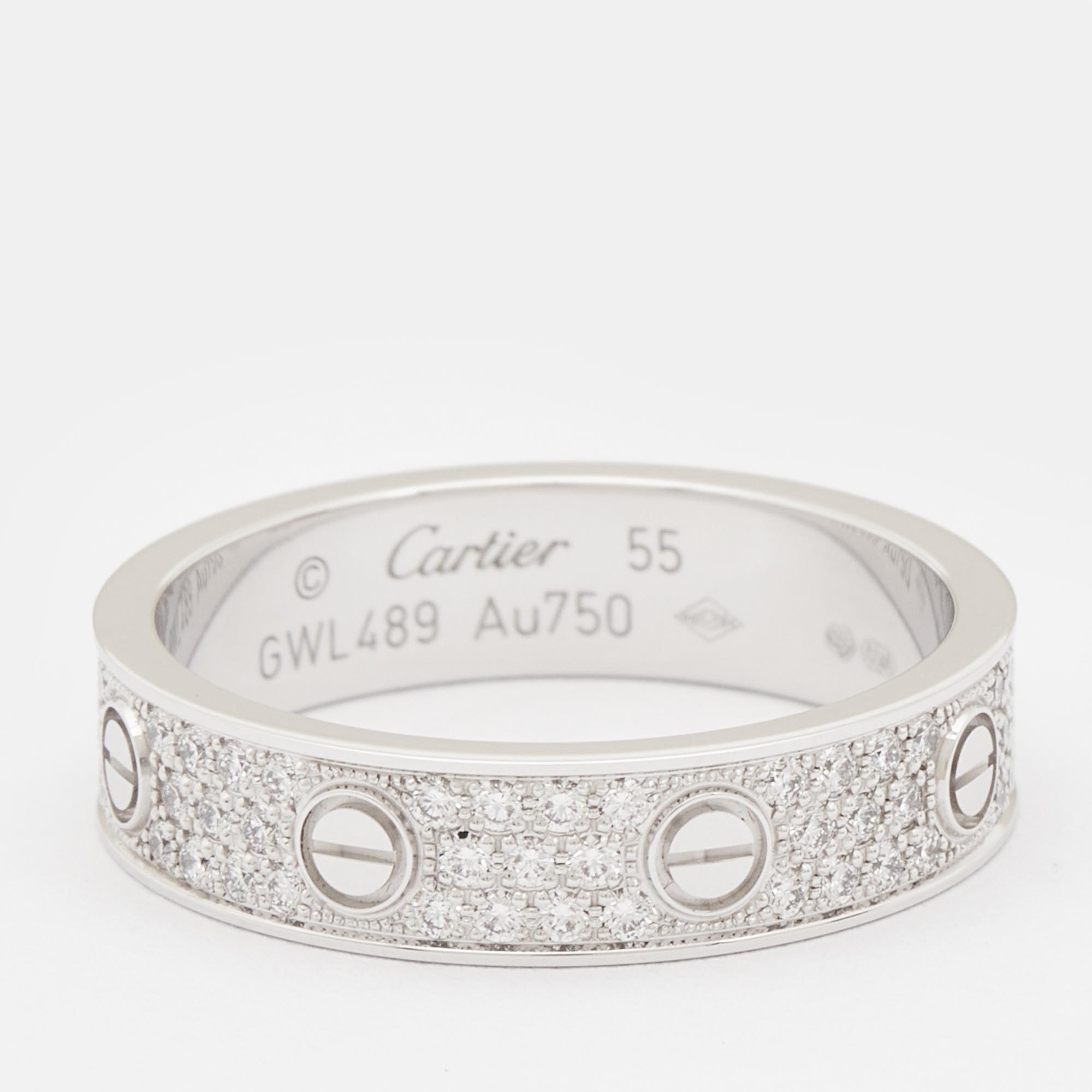 

Cartier Love Diamond Pavéd 18k White Gold Band Ring Size