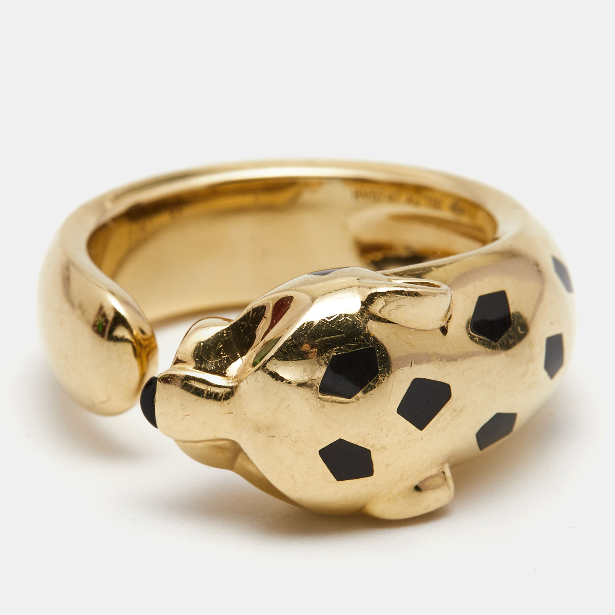 

Cartier Panthere de Cartier Tsavorite Garnet Onyx Lacquer 18k Yellow Gold Ring Size