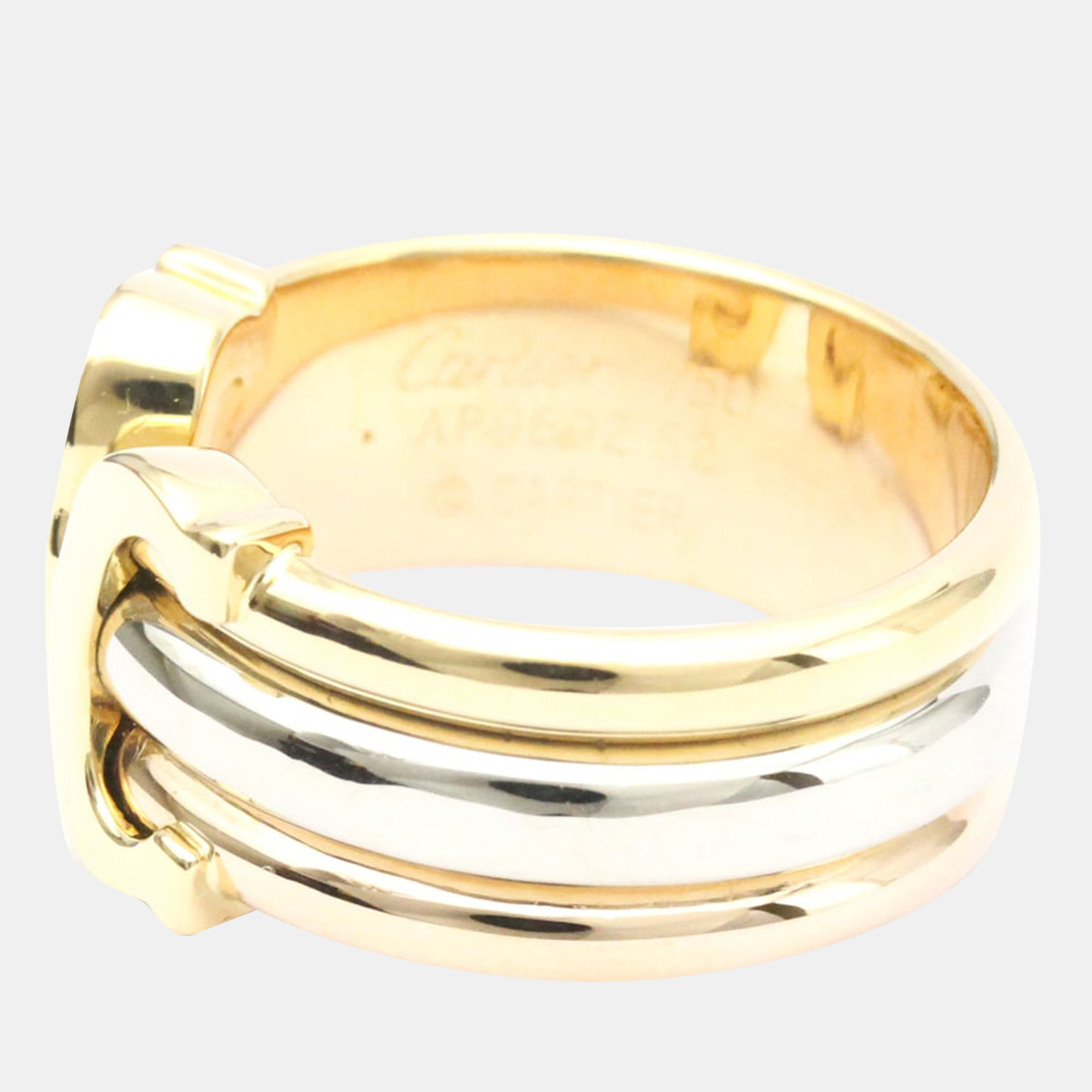 

Cartier Vintage C De Cartier 18K Yellow Gold Rose Gold and White Gold Ring EU 52