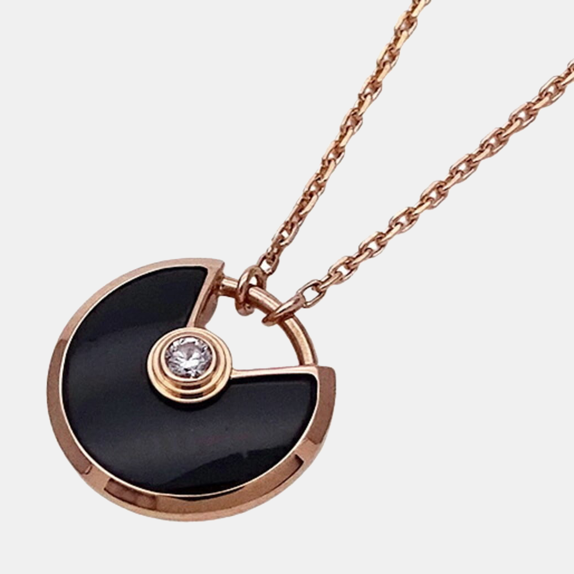 

Cartier Amulette De Cartier 18K Rose Gold Diamond Onyx Necklace