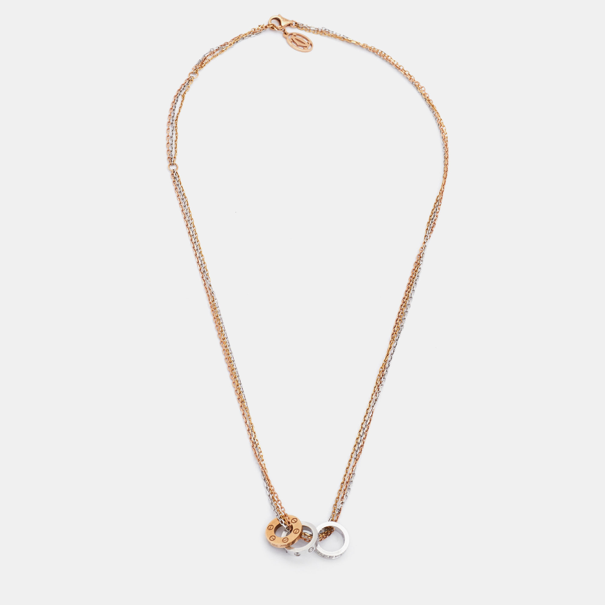 

Cartier Love 3 Hoops Diamonds 18k Three Tone Gold Chain Necklace