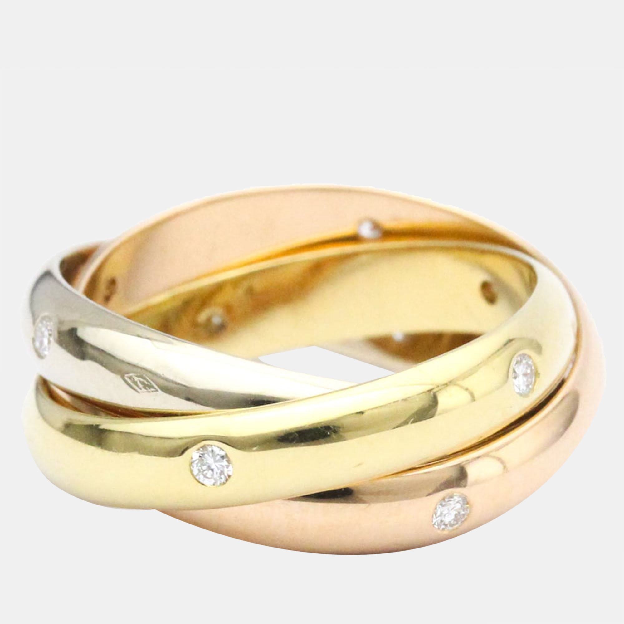 

Cartier Trinity 18K Yellow Rose and White Gold Diamond Ring EU 53