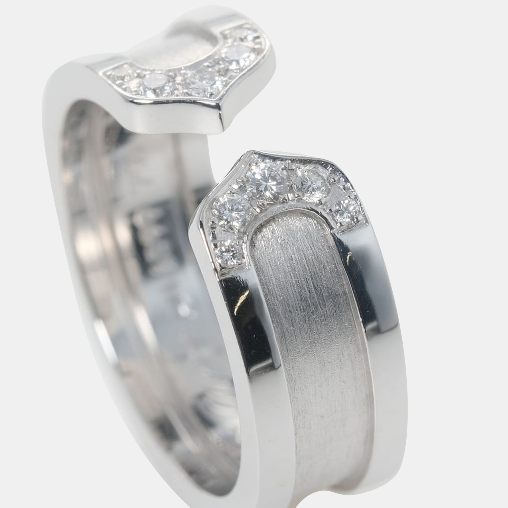 

Cartier Vintage Double C 18K White Gold Diamond Ring EU 49