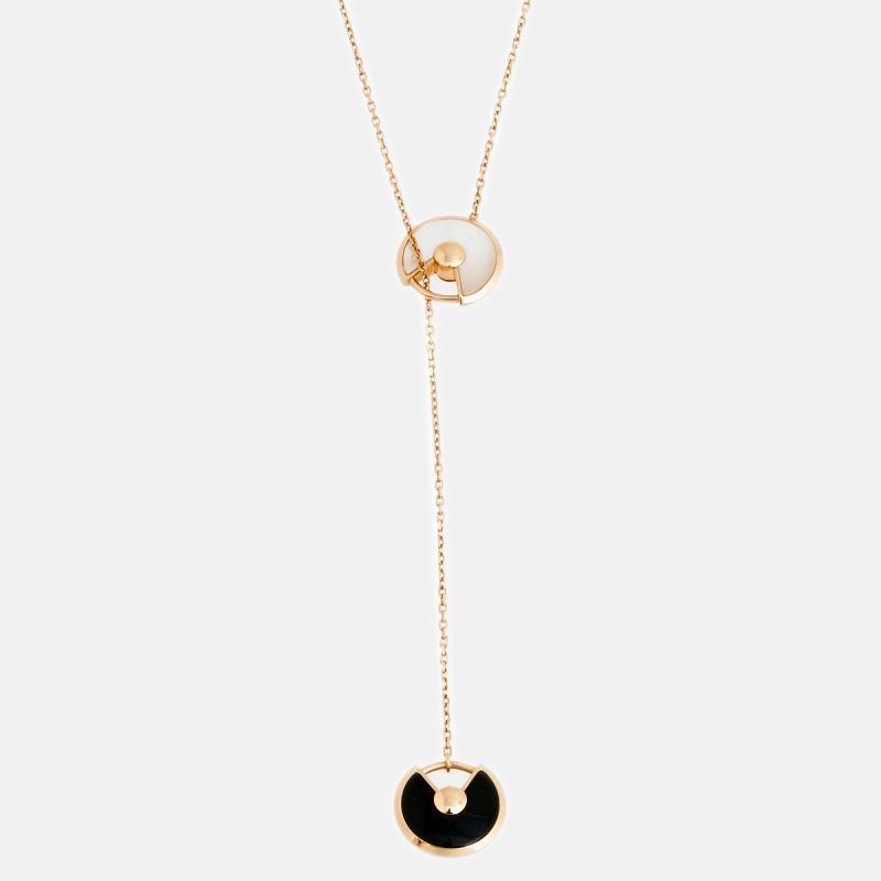 

Cartier Amulette de Cartier Diamond Onyx Mother of Pearl 18K Rose Gold Necklace