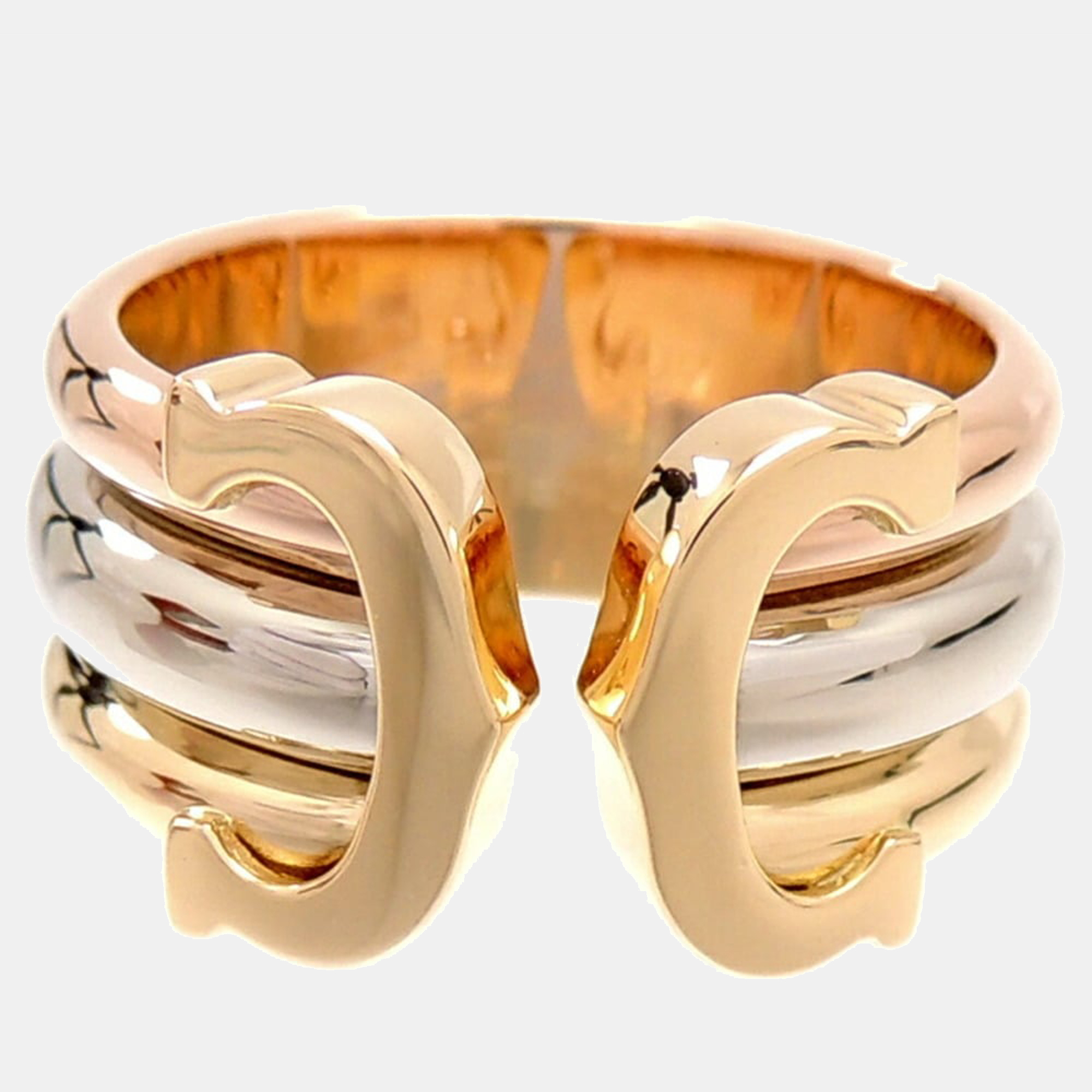 

Cartier Double C Vintage Trinity 18K Yellow Rose and White Gold Ring EU 48