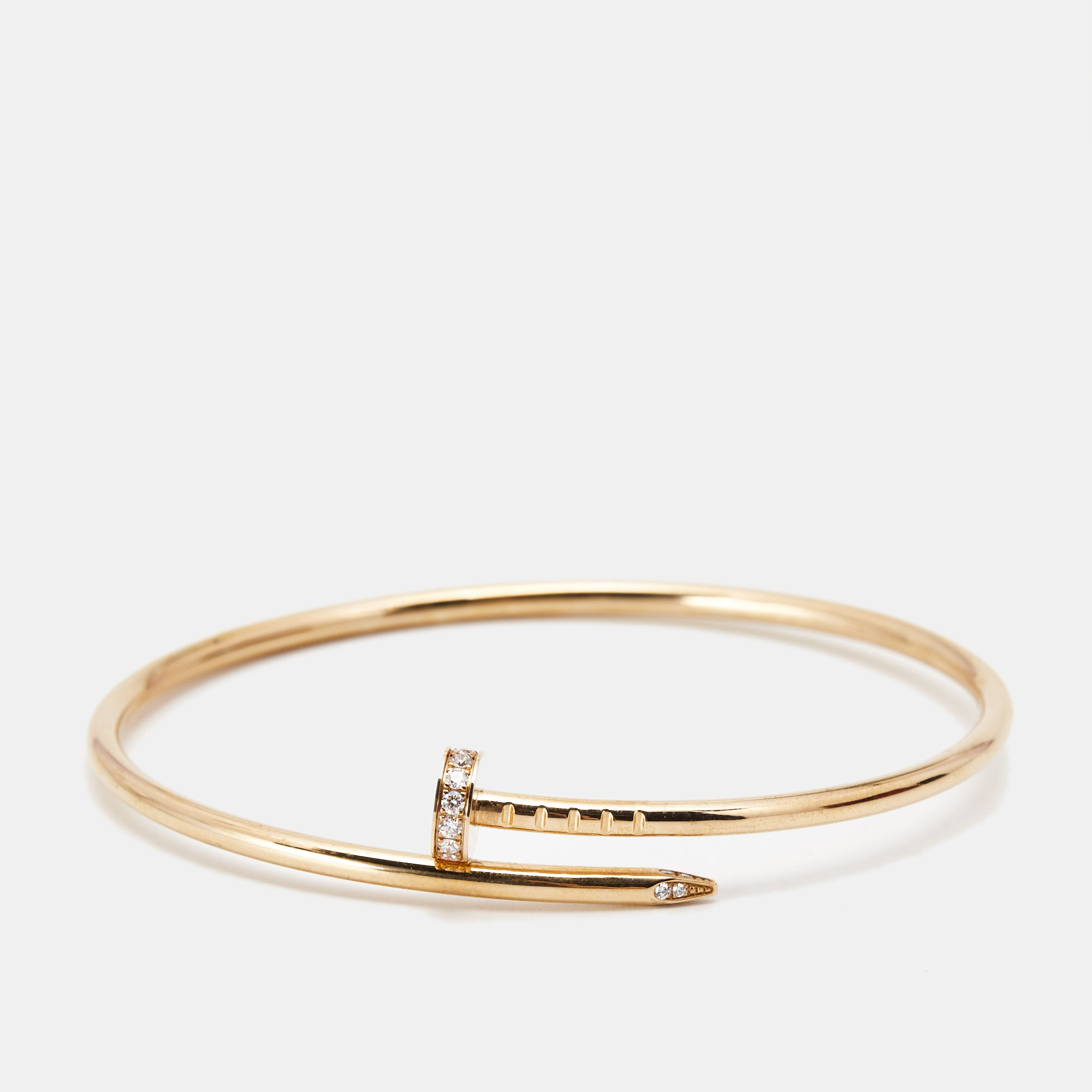 Pre Owned Cartier Juste Un Clou Diamonds 18k Rose Gold Small Model Bracelet 17