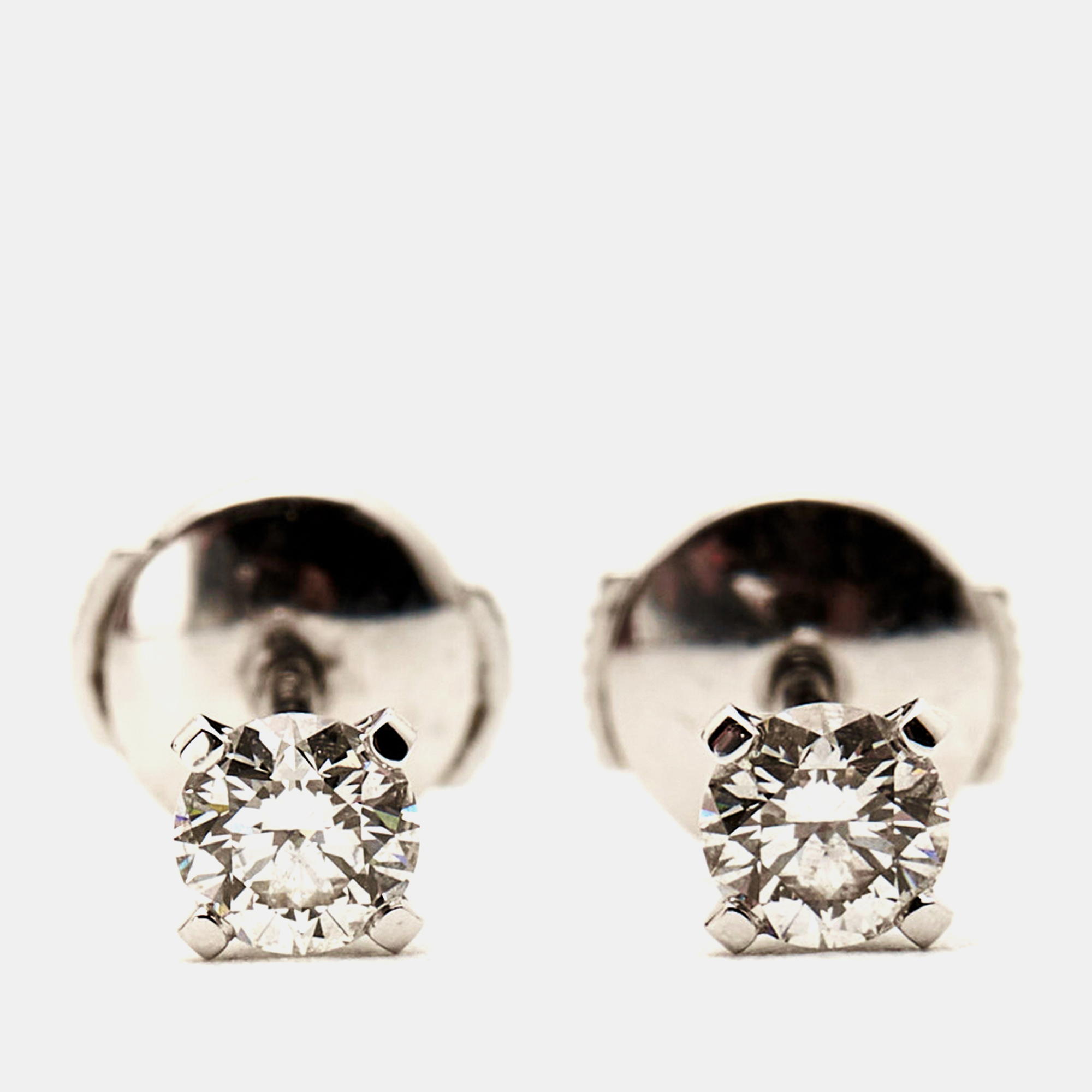 Pre-owned Cartier 1895 Solitare Diamond 18k White Gold Stud Earrings