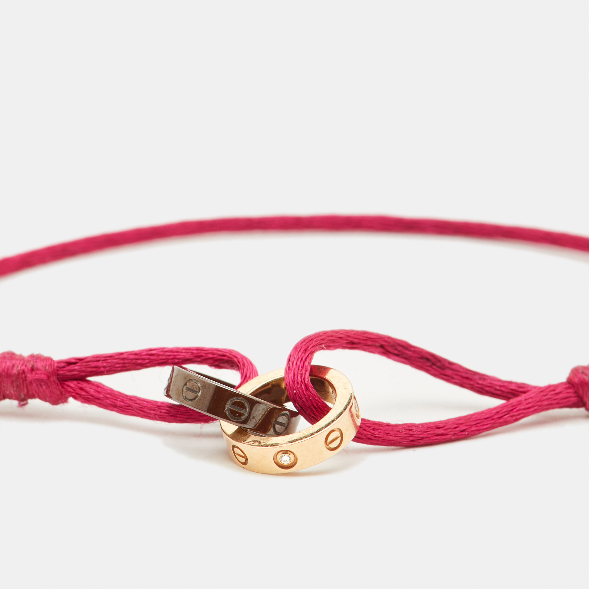 

Cartier Love Diamond 18K Rose Gold & Ceramic Rings Adjustable Cord Bracelet