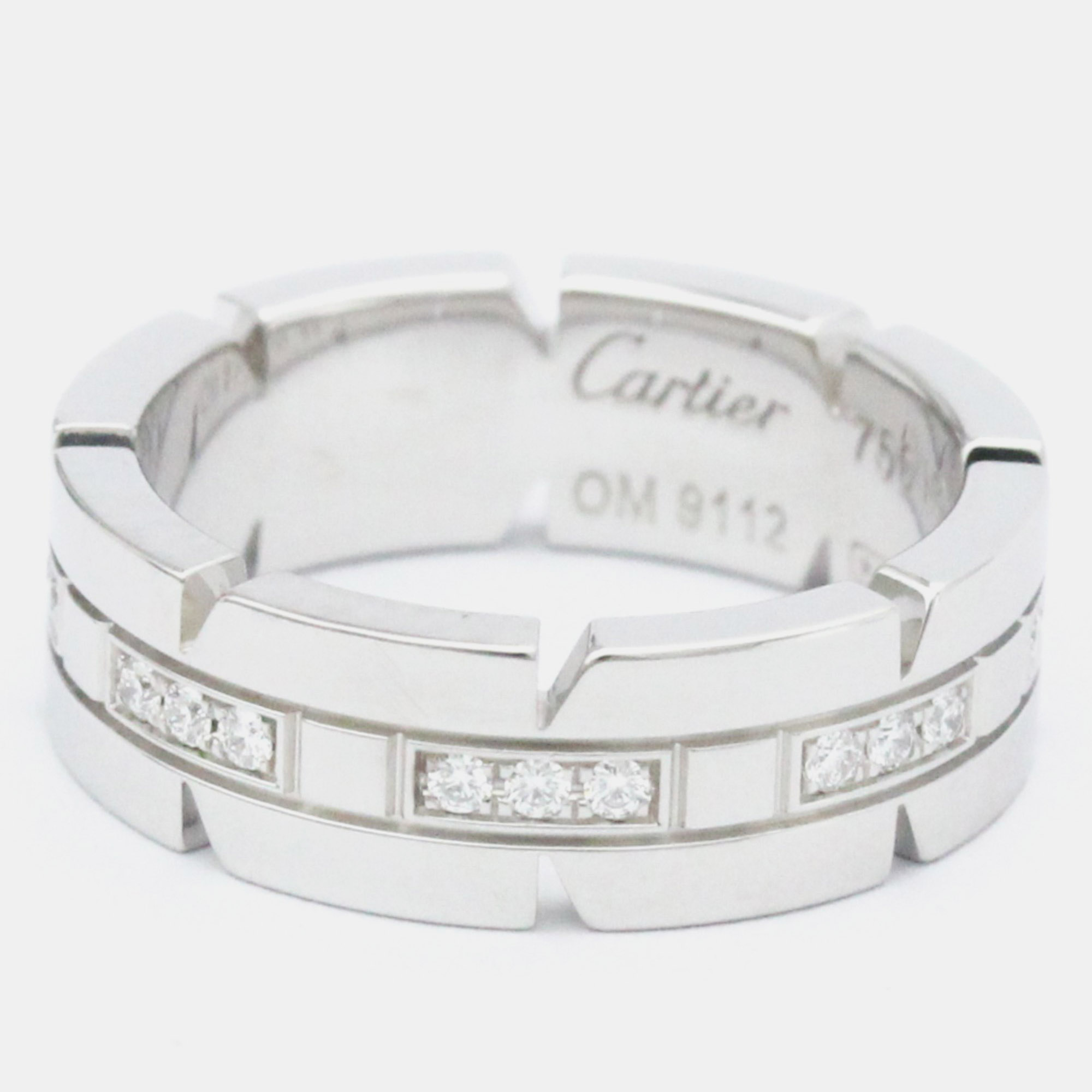 Pre-owned Cartier Tank Francaise 18k White Gold Diamond Ring Eu 50