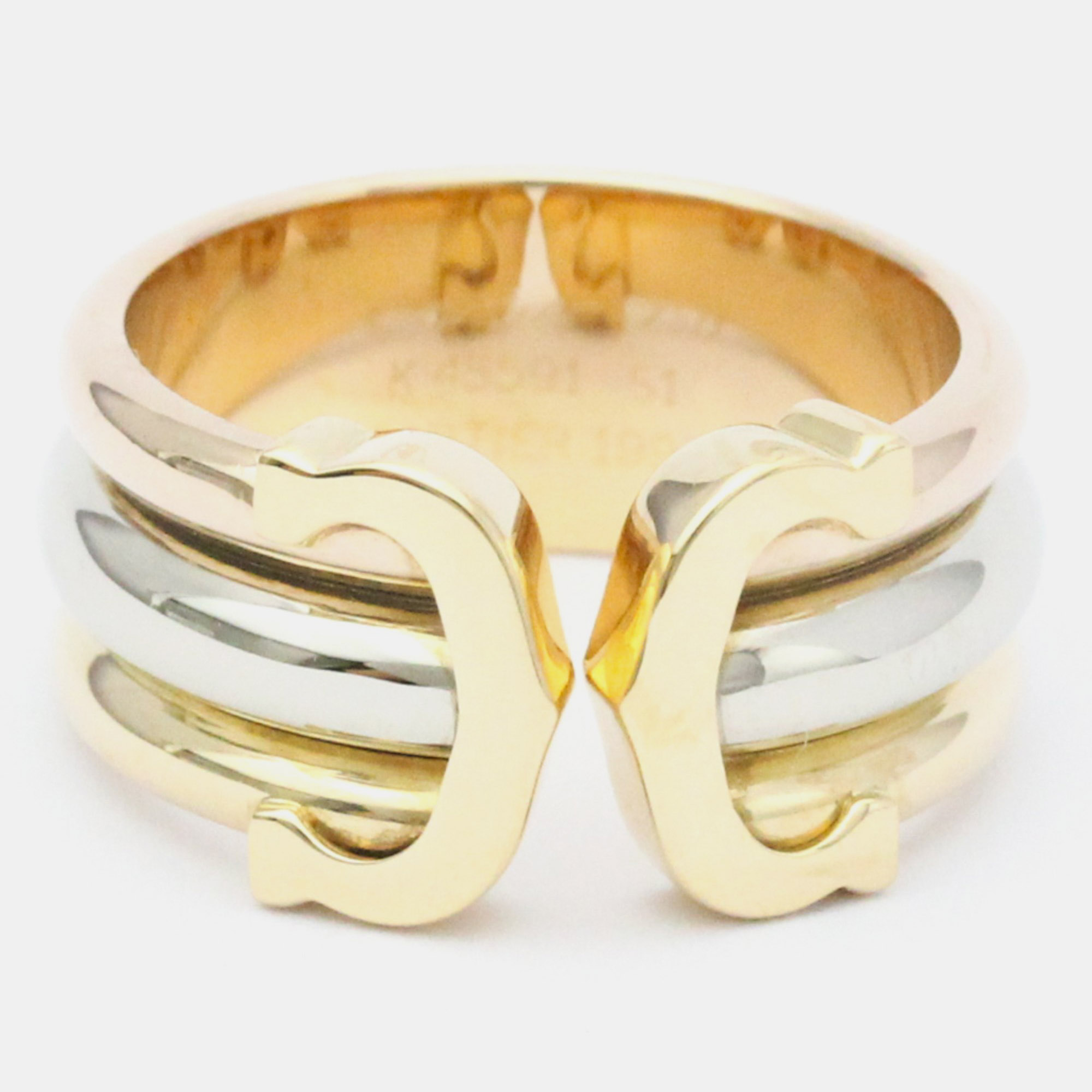

Cartier Double C Trinity Vintage 18K Yellow Rose and White Gold Ring EU 51