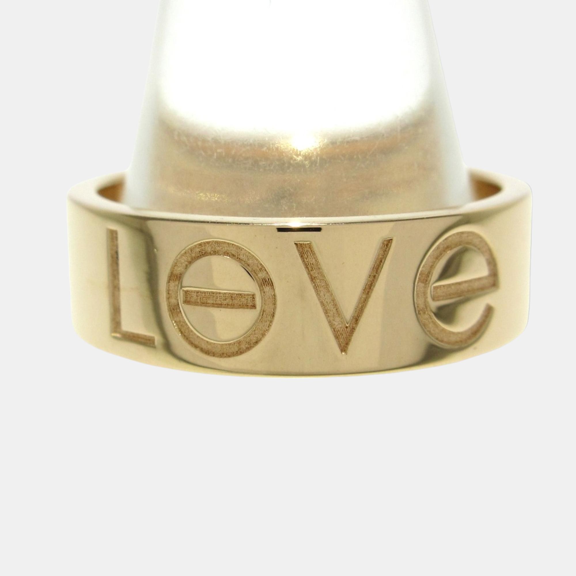 Pre-owned Cartier Love Engraved 18k Rose Gold Ring Eu 49
