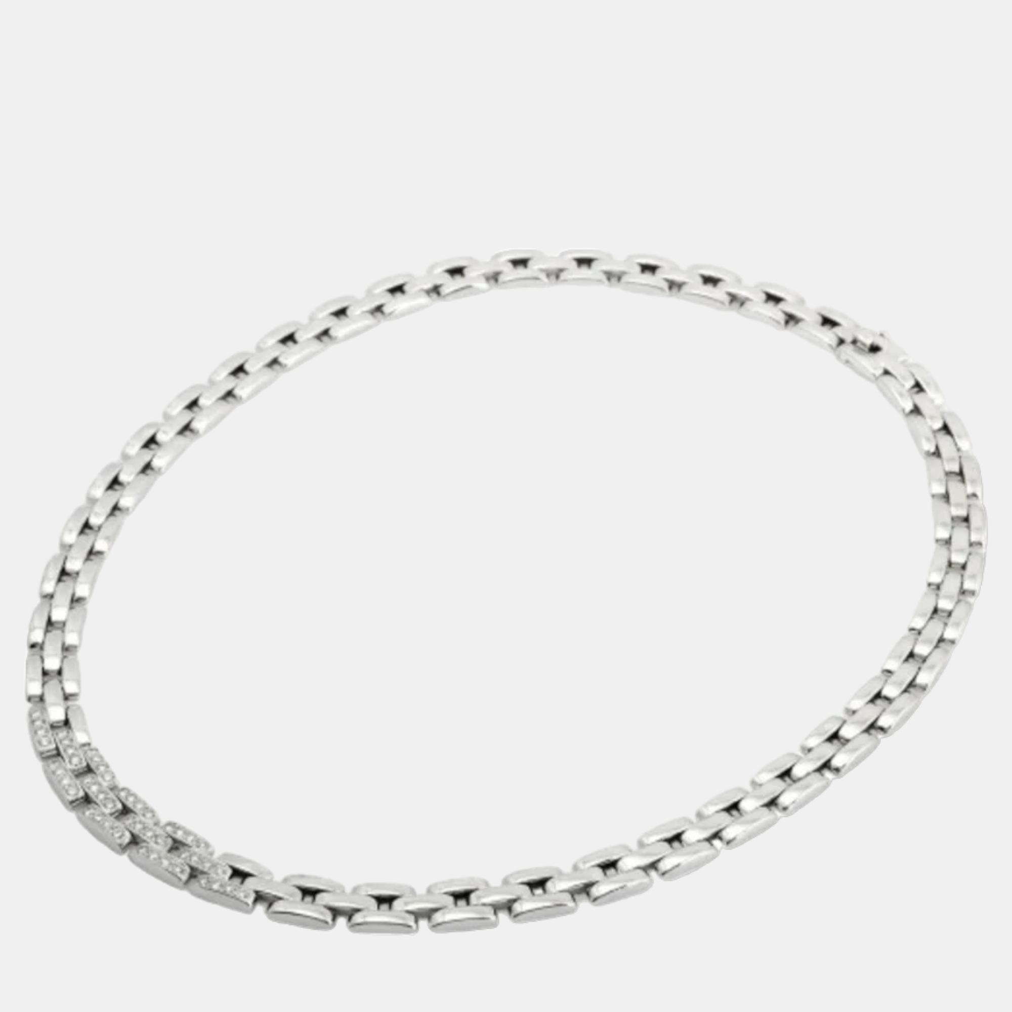 Pre-owned Cartier Mallion Panthere 18k White Gold Diamond Necklace