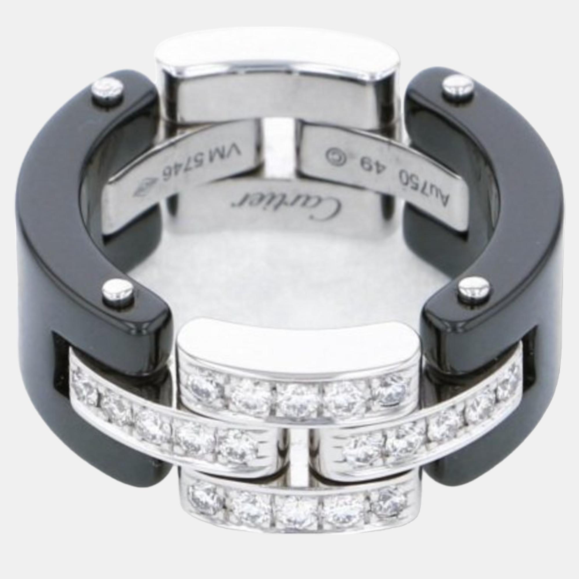 

Cartier Maillon Panthere 18K White Gold Diamond Ceramic Ring EU 49