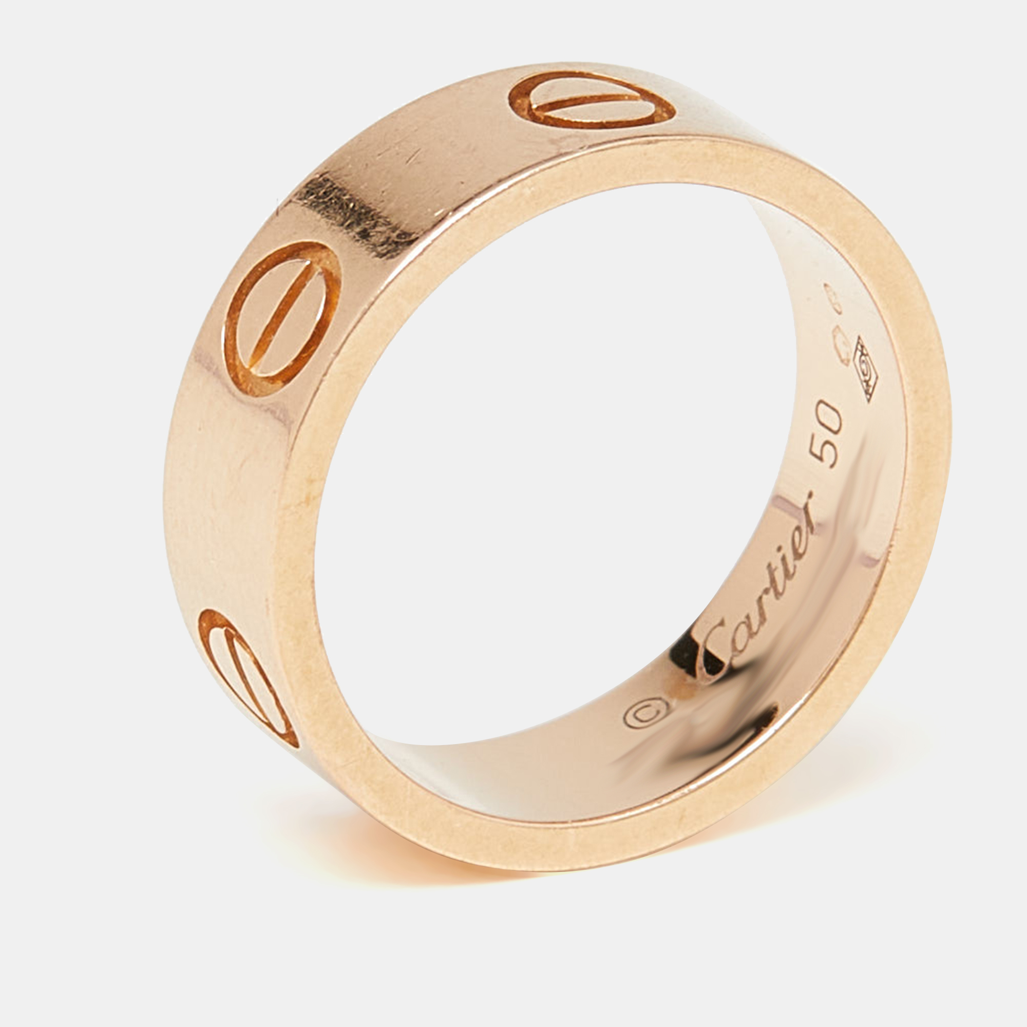 Pre-owned Cartier Love 18k Rose Gold Band Ring Size 50
