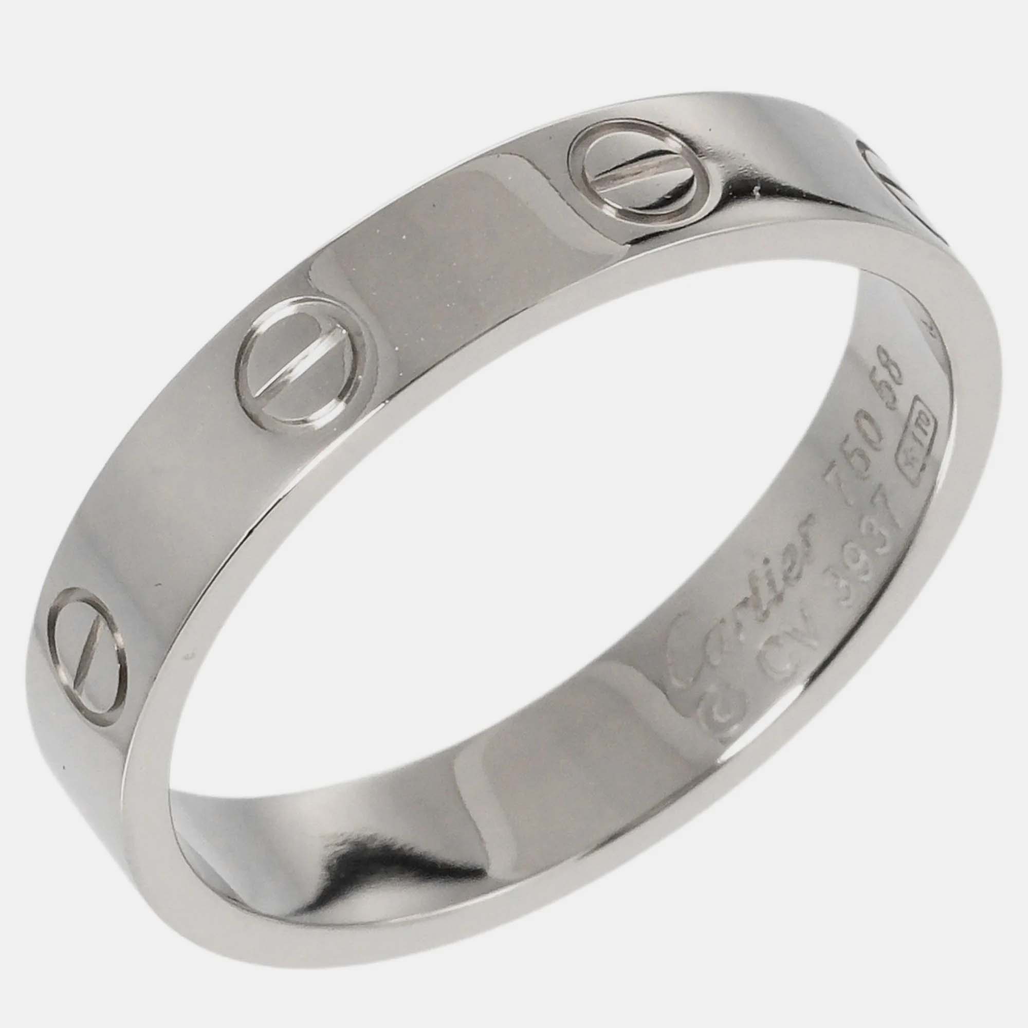 Pre-owned Cartier Love 18k White Gold Ring Eu 58