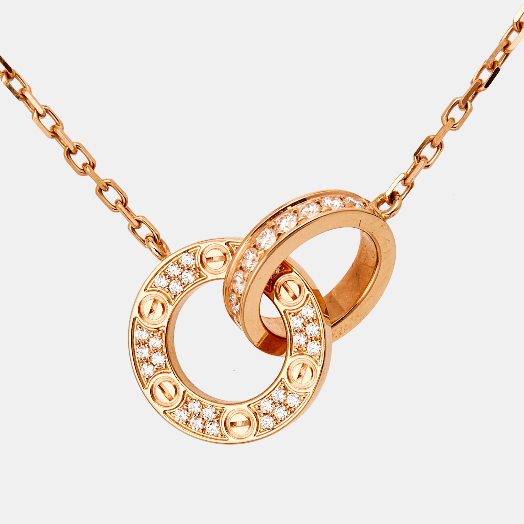 Pre-owned Cartier Love Diamond Interlocking Loops 18k Rose Gold Necklace