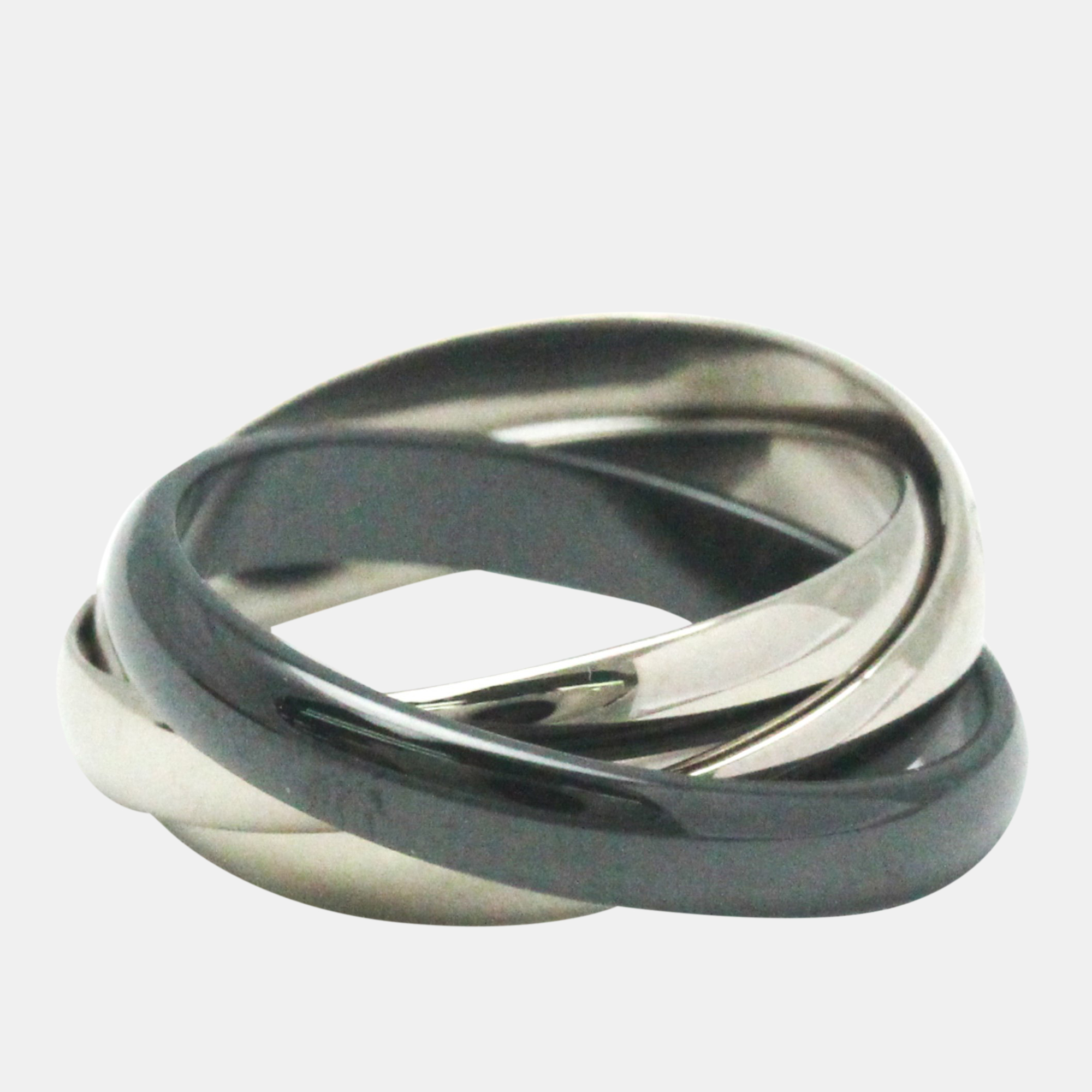 

Cartier 18K White Gold and Ceramic Trinity Band Ring EU 58