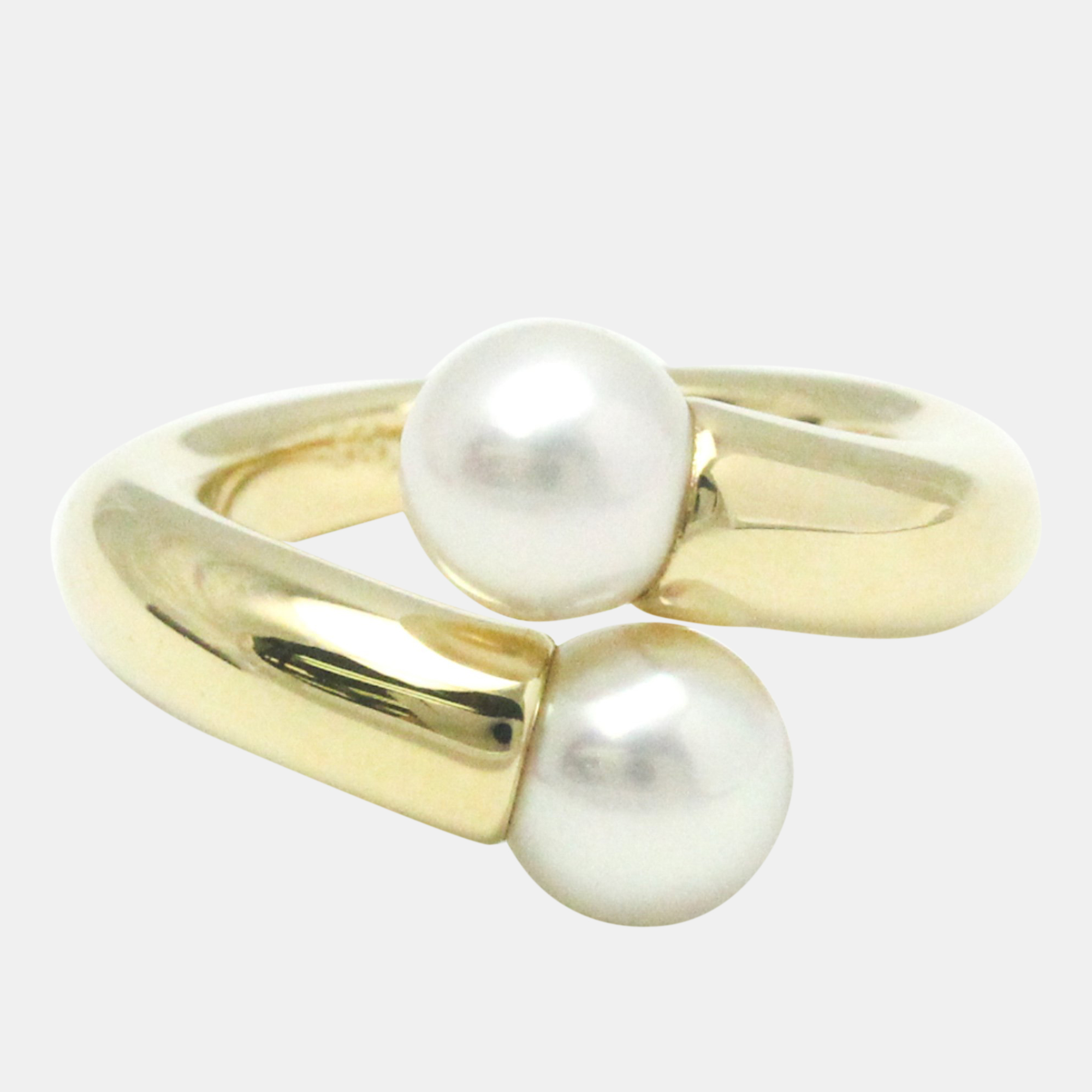 Pre-owned Cartier Vintage 18k Yellow Gold Pearl Toi Et Moi Ring Eu 53