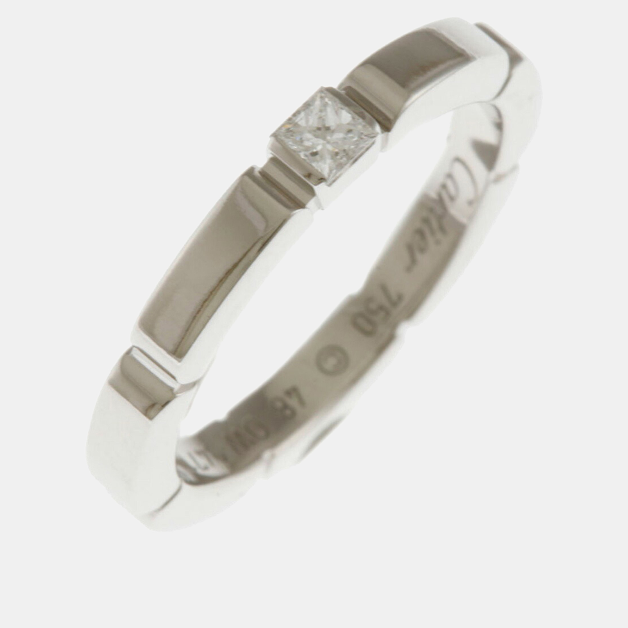 Pre-owned Cartier 18k White Gold And Diamond Mallion Trouserhere Band Ring Eu 48