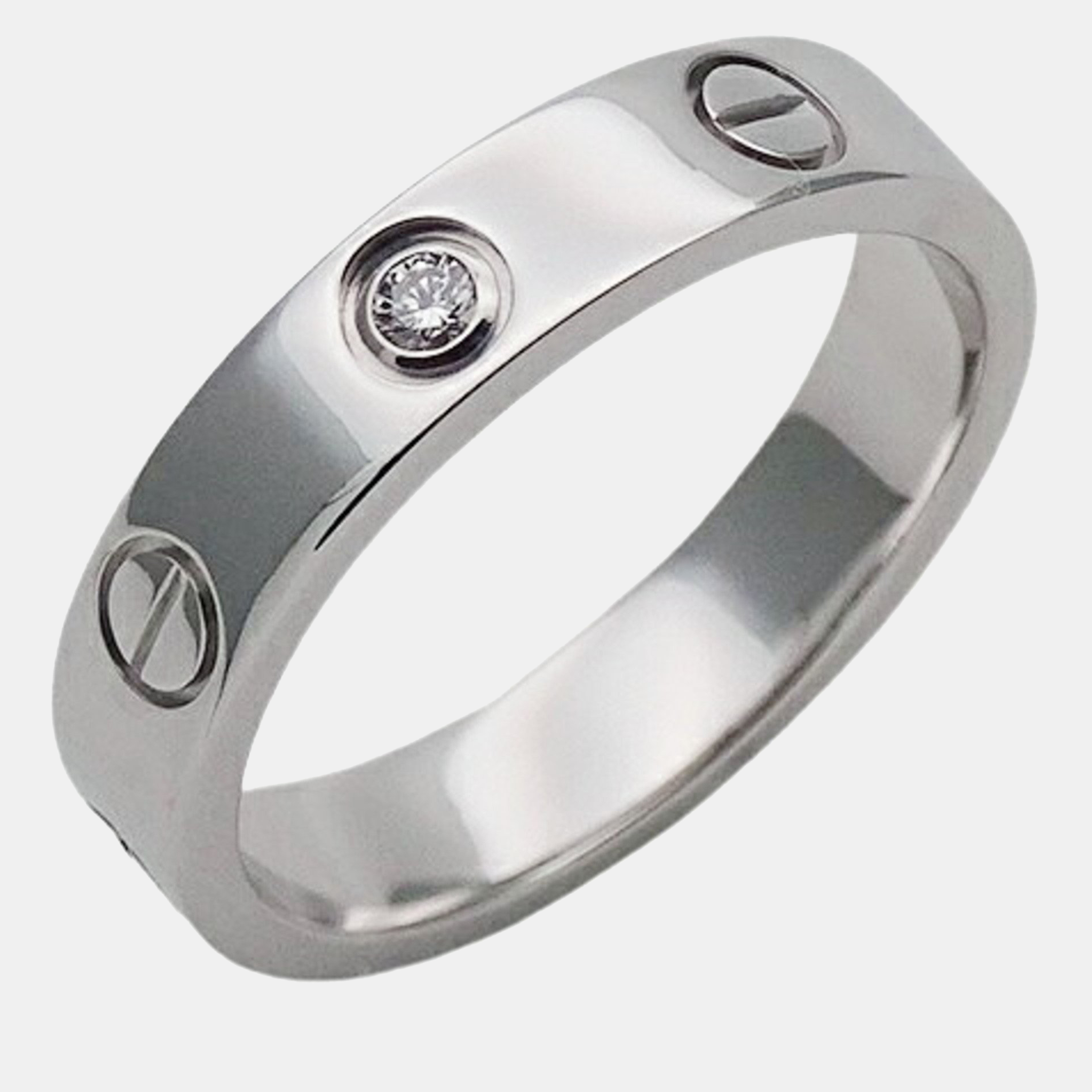 

Cartier 18K White Gold and 1 Diamond Love Band Ring EU 50