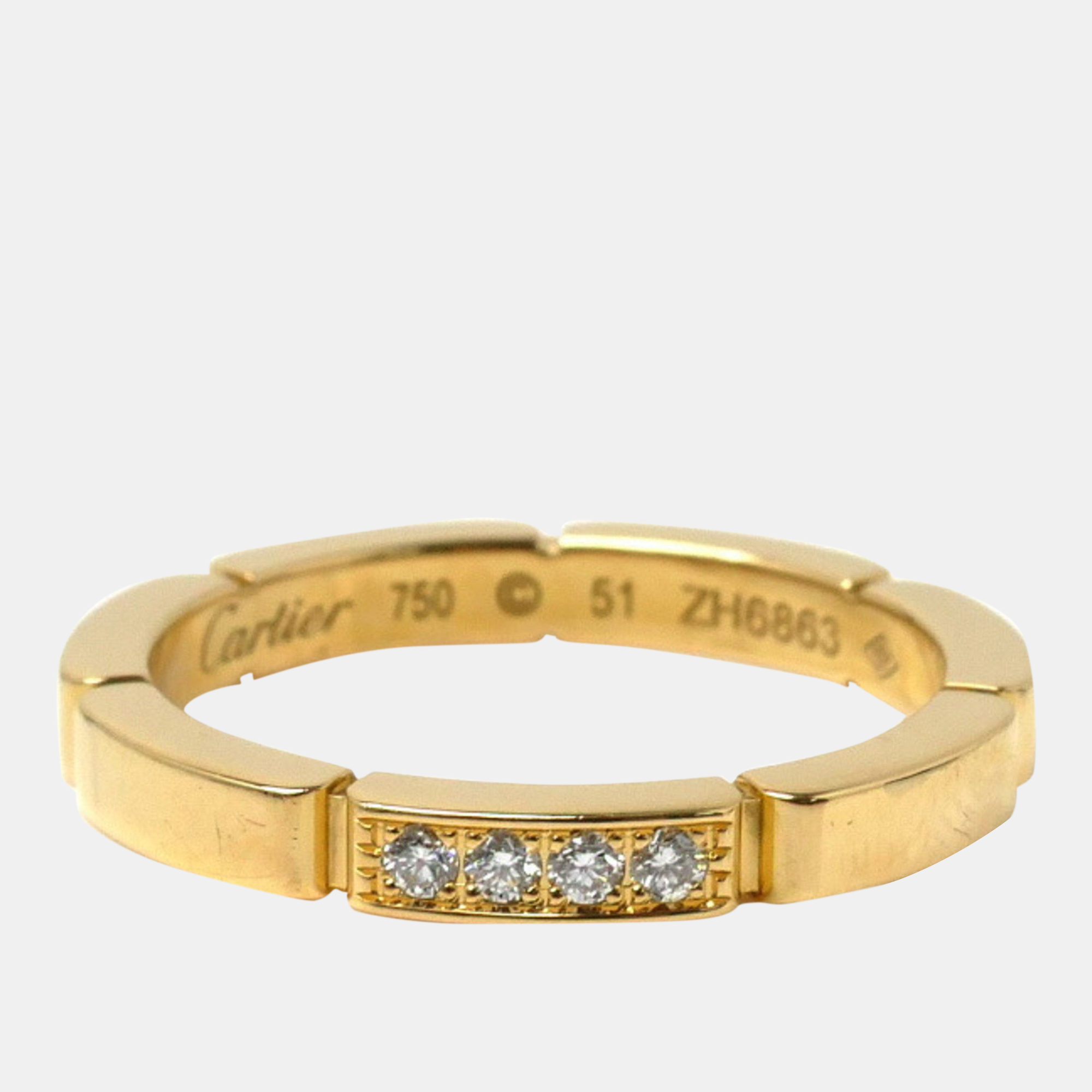 Pre-owned Cartier 18k Yellow Gold And Diamond Maillon Trouserhere Wedding Band Ring Eu 51