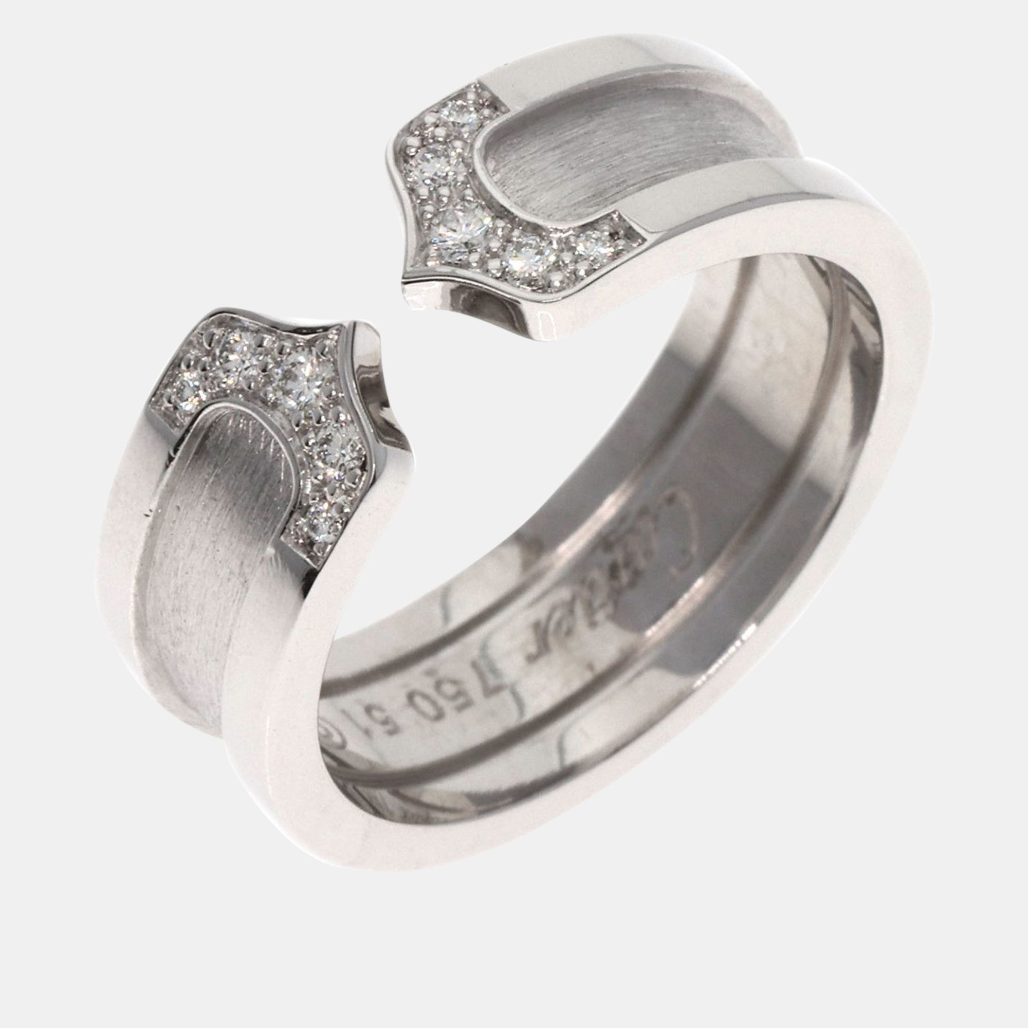 

Cartier 18K White Gold and Diamond C De Cartier Band Ring EU 51