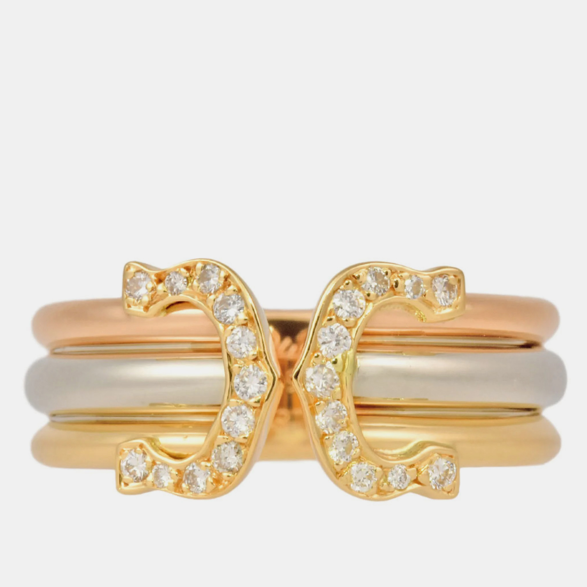 

Cartier 18K Yellow, White, Rose Gold and Diamond C De Cartier Band Ring EU 49