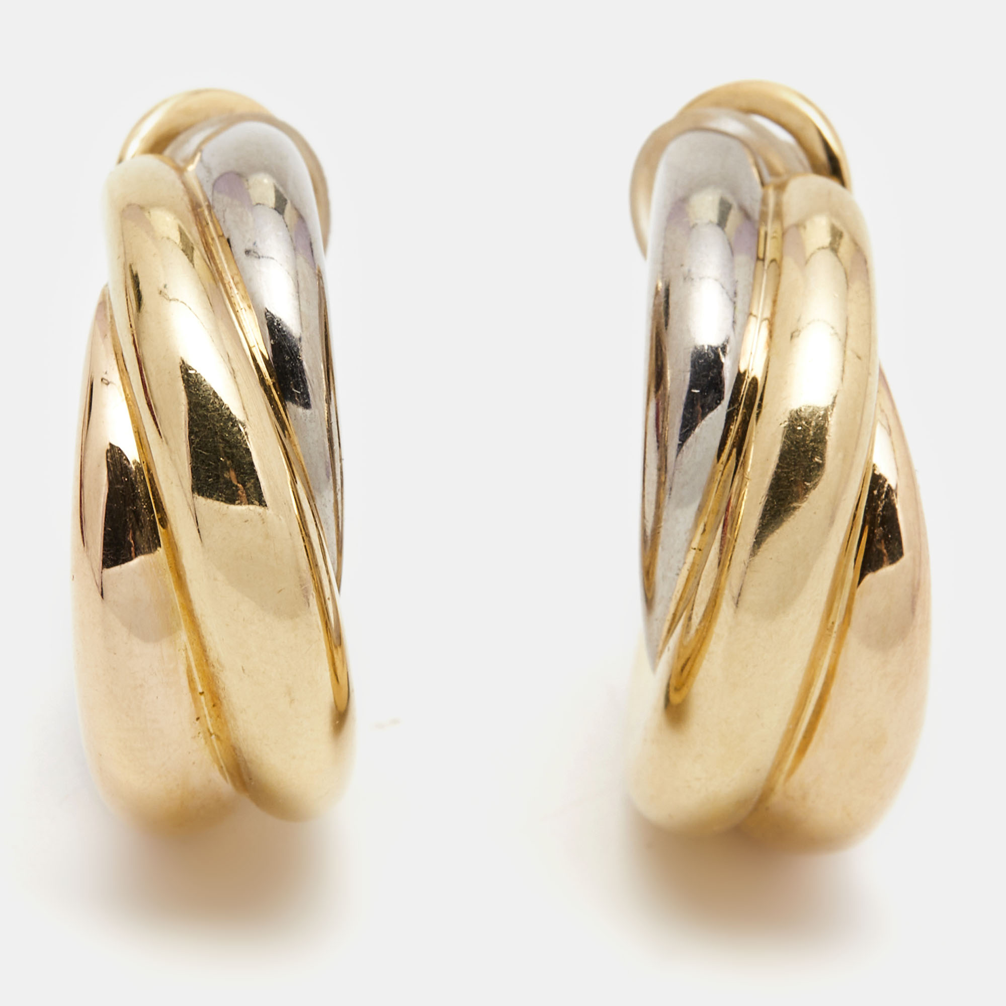Pre-owned Cartier Trinity 18k Three Tone Gold Earrings