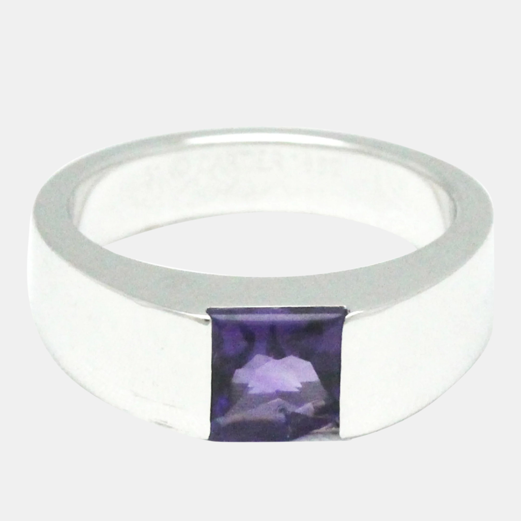 Pre-owned Cartier 18k White Gold Amethyst Tank Ring Eu 51