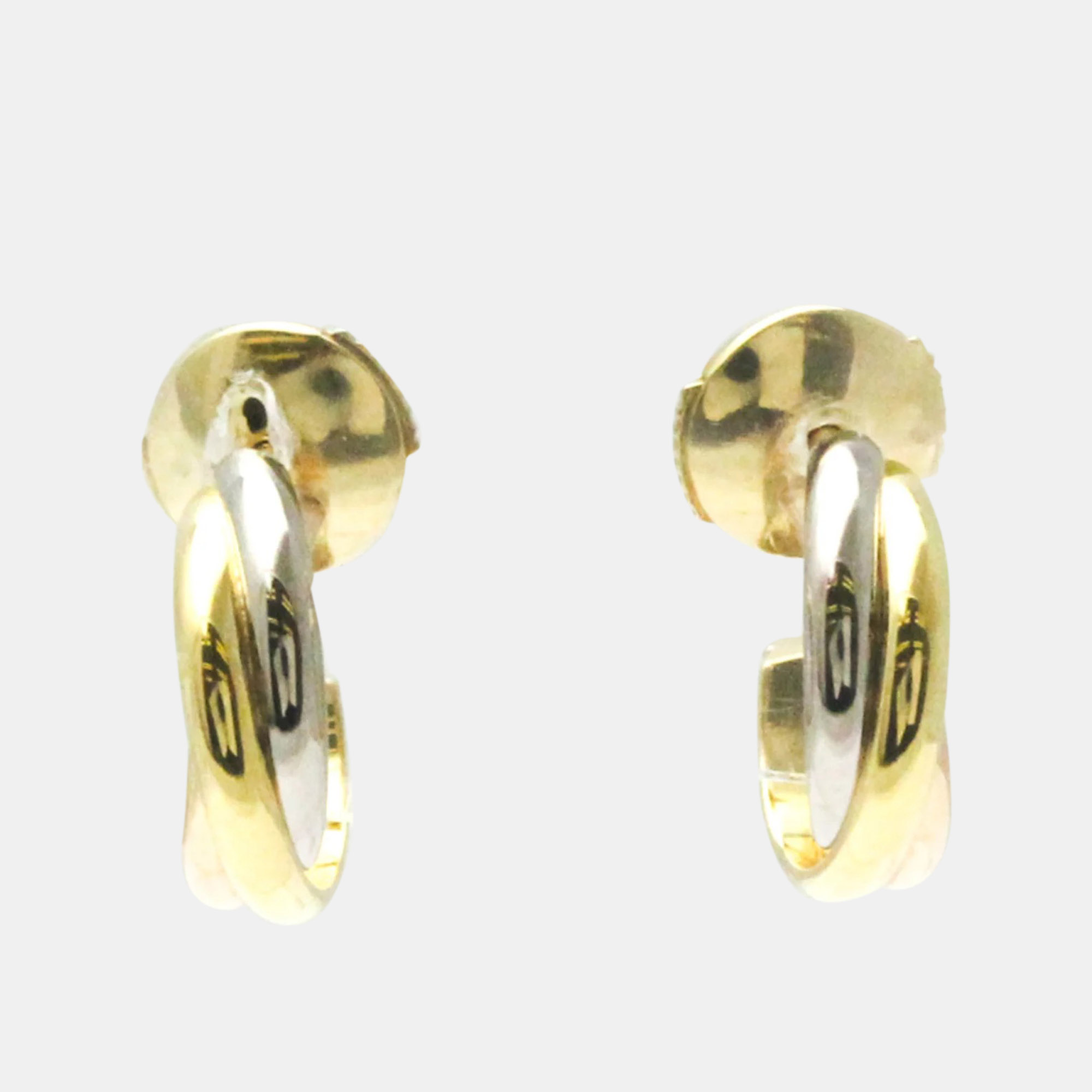 Pre-owned Cartier 18k Yellow Rose White Gold Trinity Hoop Earrings