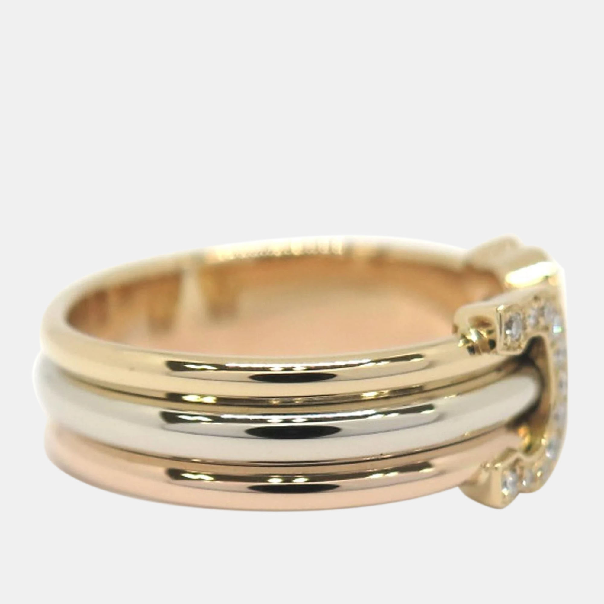 

Cartier 18K Yellow, Rose, White Gold and Diamond C De Cartier Band Ring EU 52