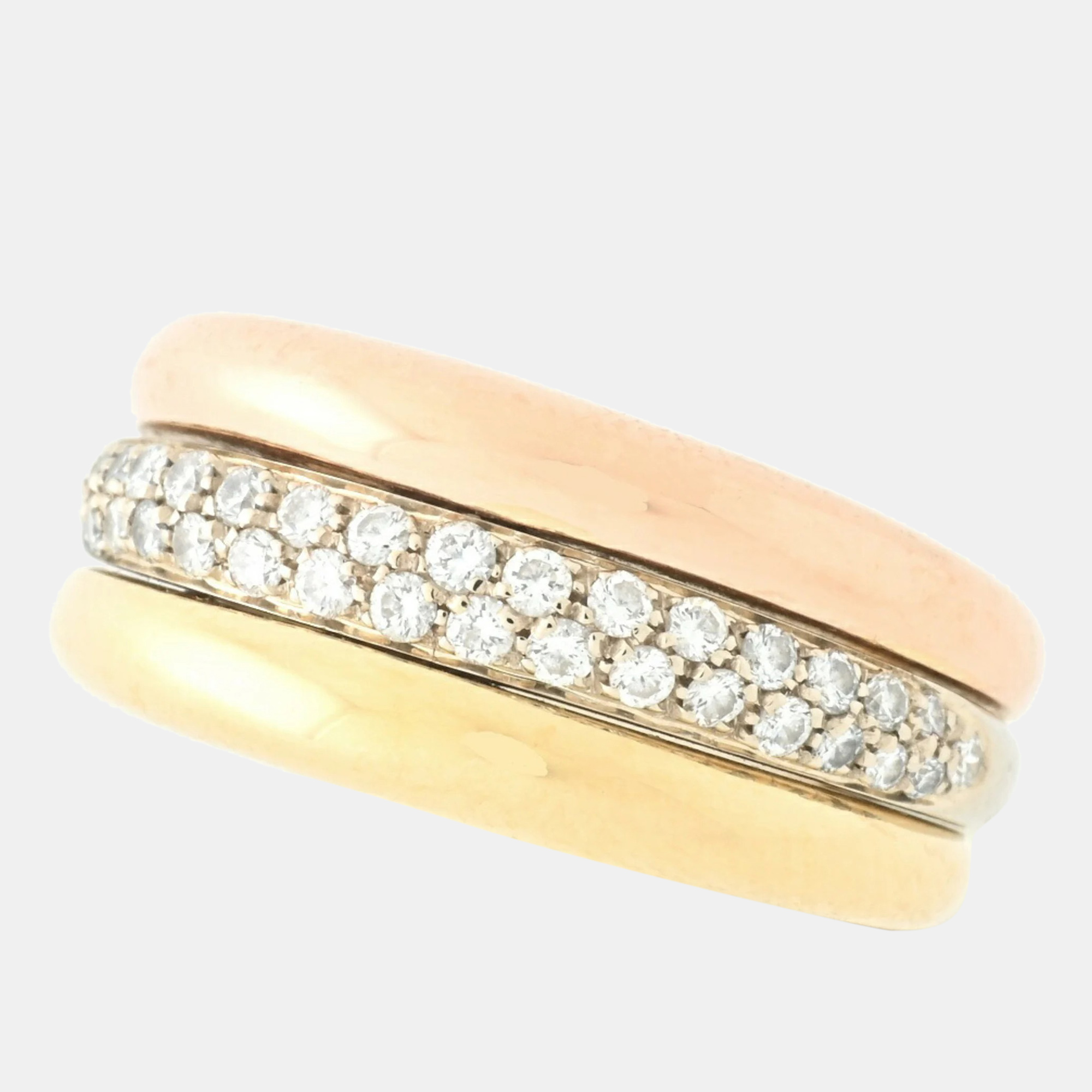 

Cartier 18K Yellow Gold, Rose Gold, White Gold and Diamond Trinity Band Ring EU 46