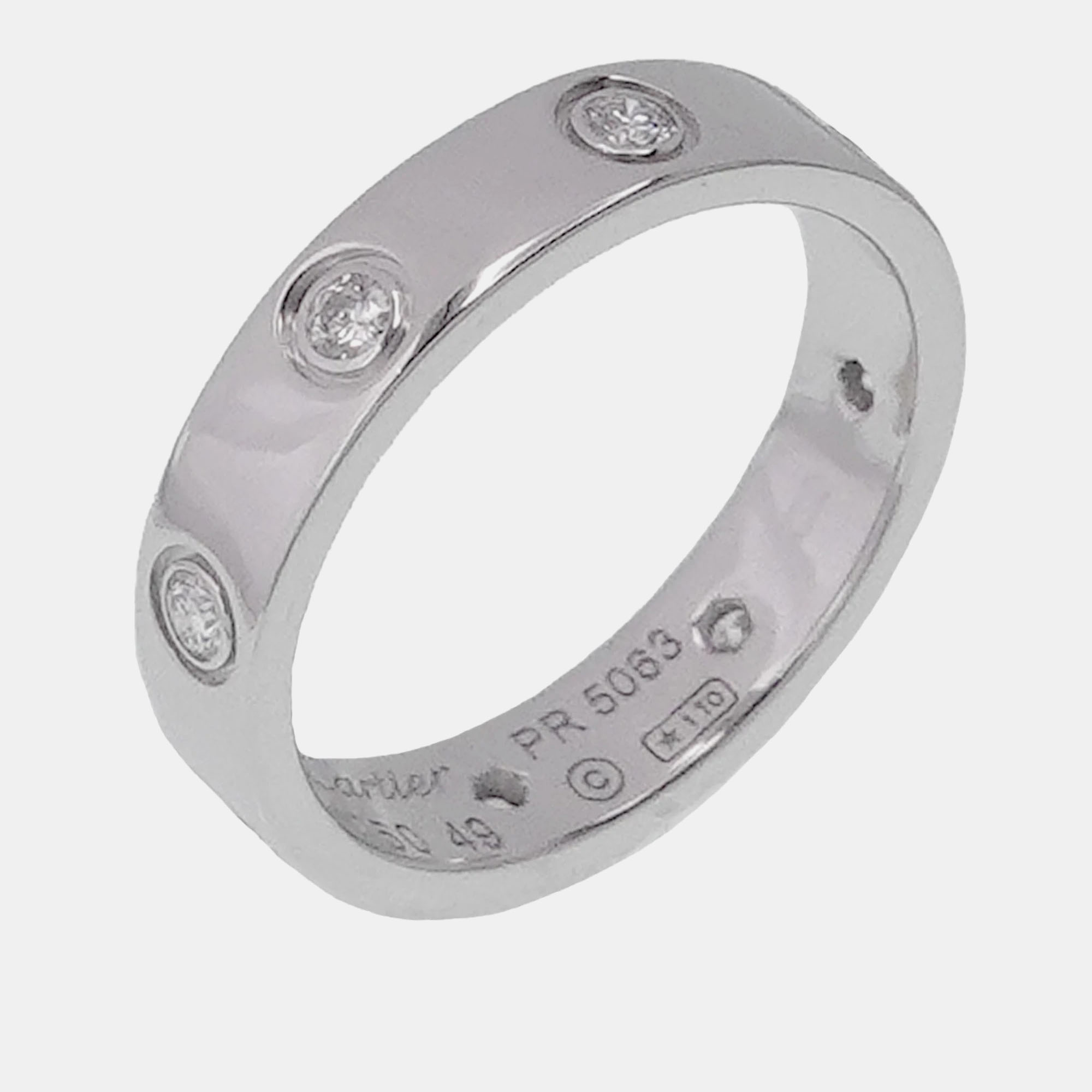 

Cartier 18K White Gold and 8 Diamond Love Wedding Band Ring EU 49