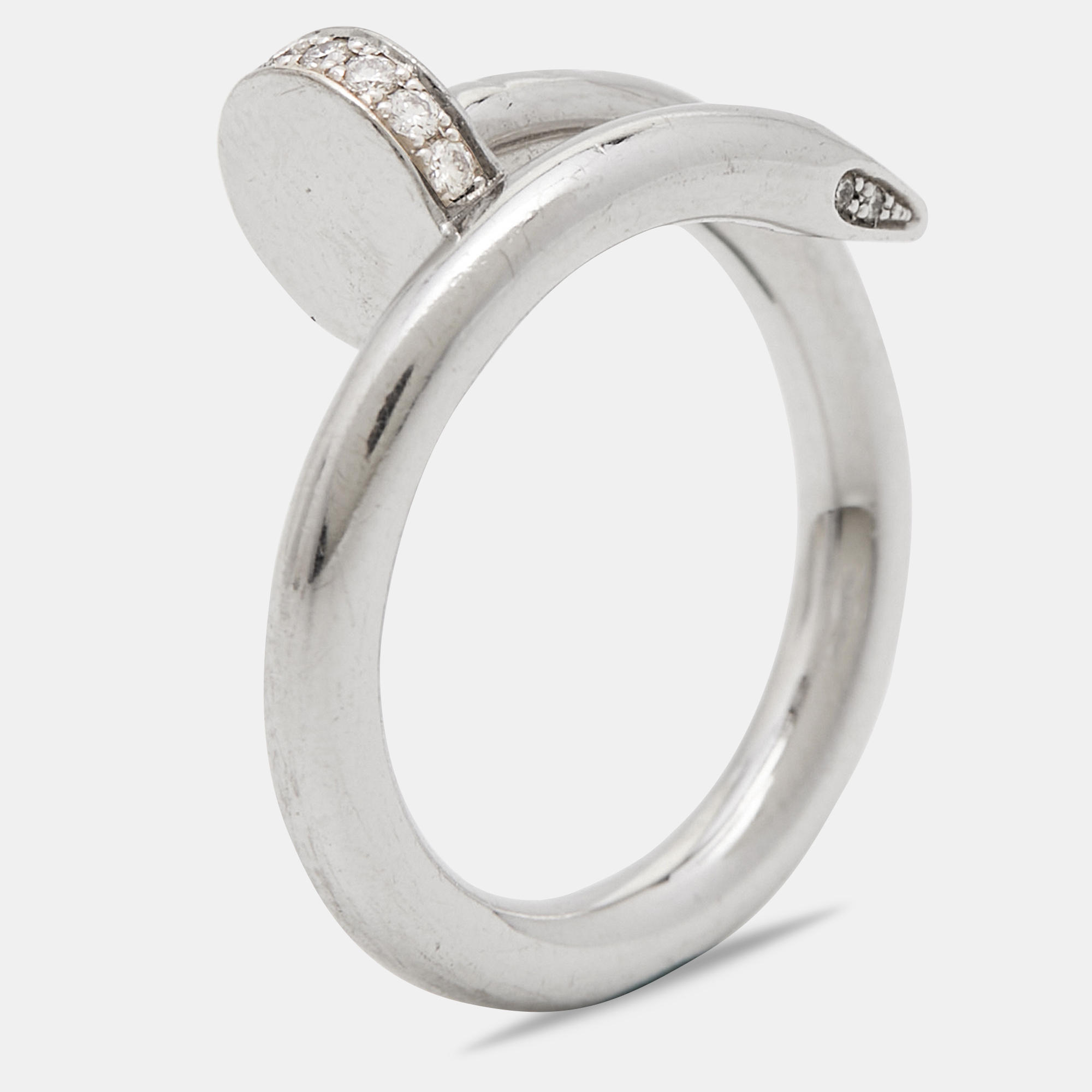 Pre-owned Cartier Juste Un Clou Diamond 18k White Gold Ring Size 50