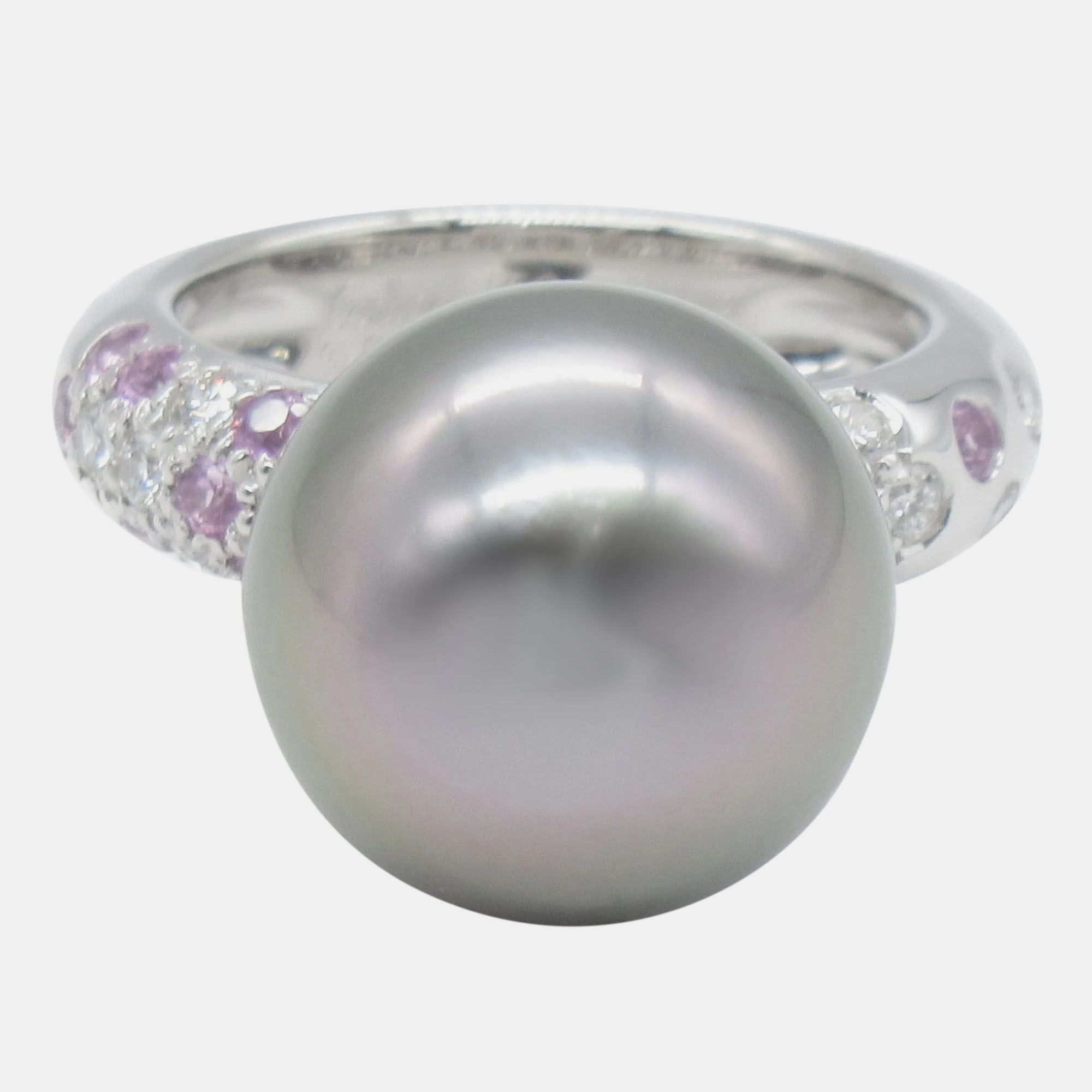 

Cartier 18K White Gold, Pearl, Diamond and Sapphire Cocktail Ring EU 47