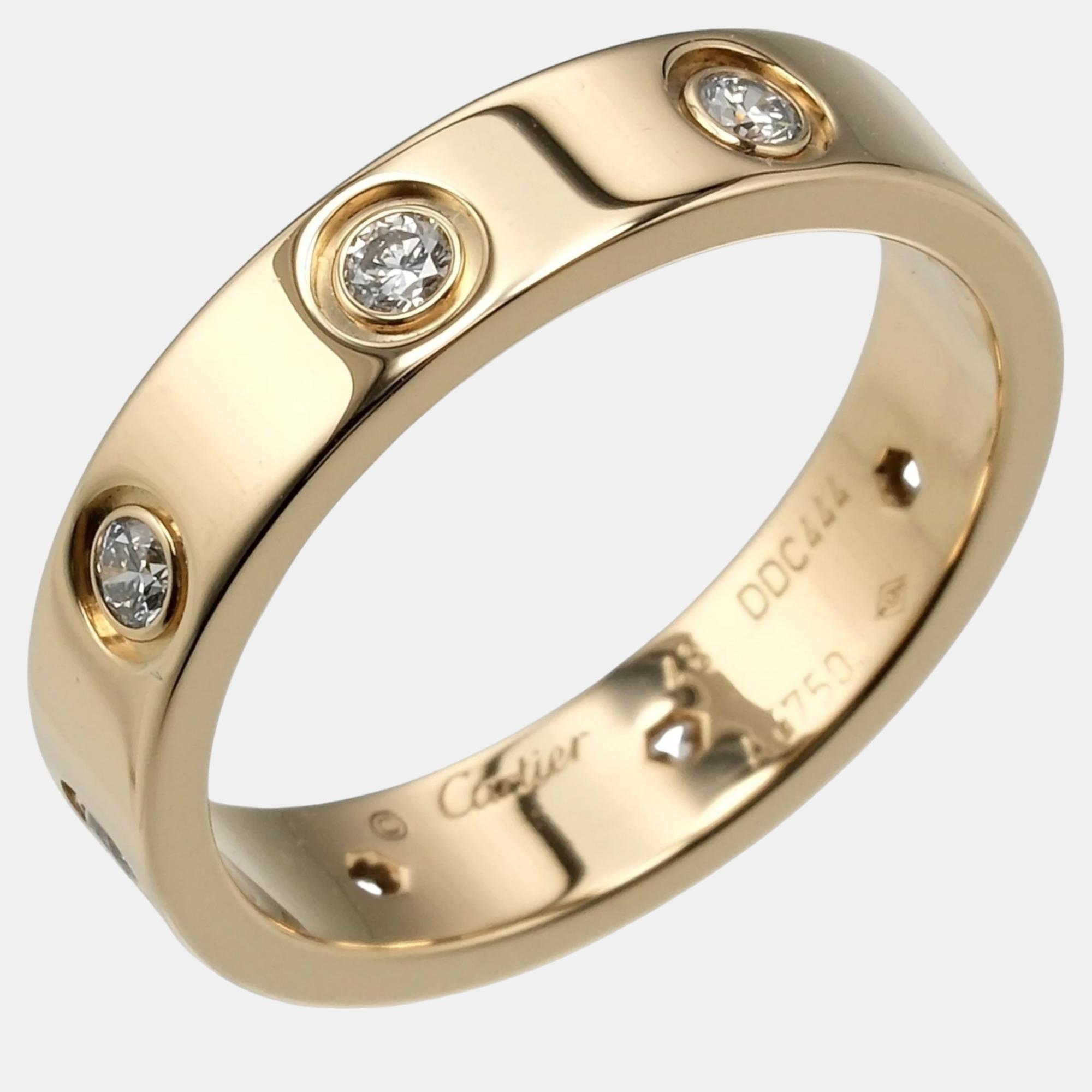 Pre-owned Cartier 18k Yellow Gold And Diamond Love Band Ring Eu 48
